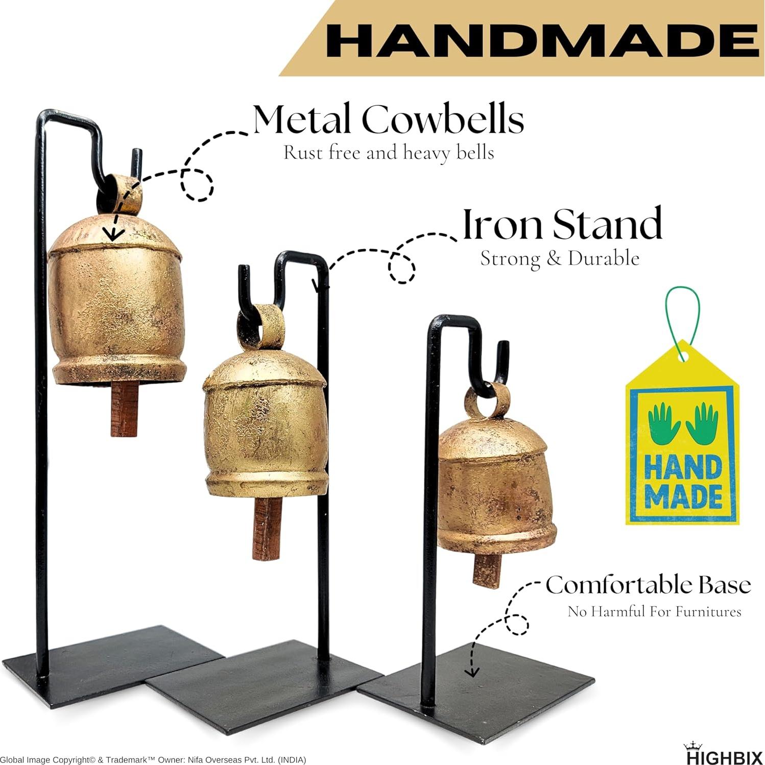 Juego de 3 Campanas de Vaca Vintage Hechas a Mano HIGHBIX