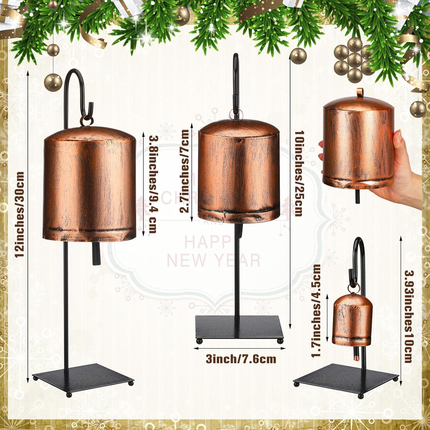 Campanas Decorativas de Navidad Vintage 3 Pcs con Soporte Metal