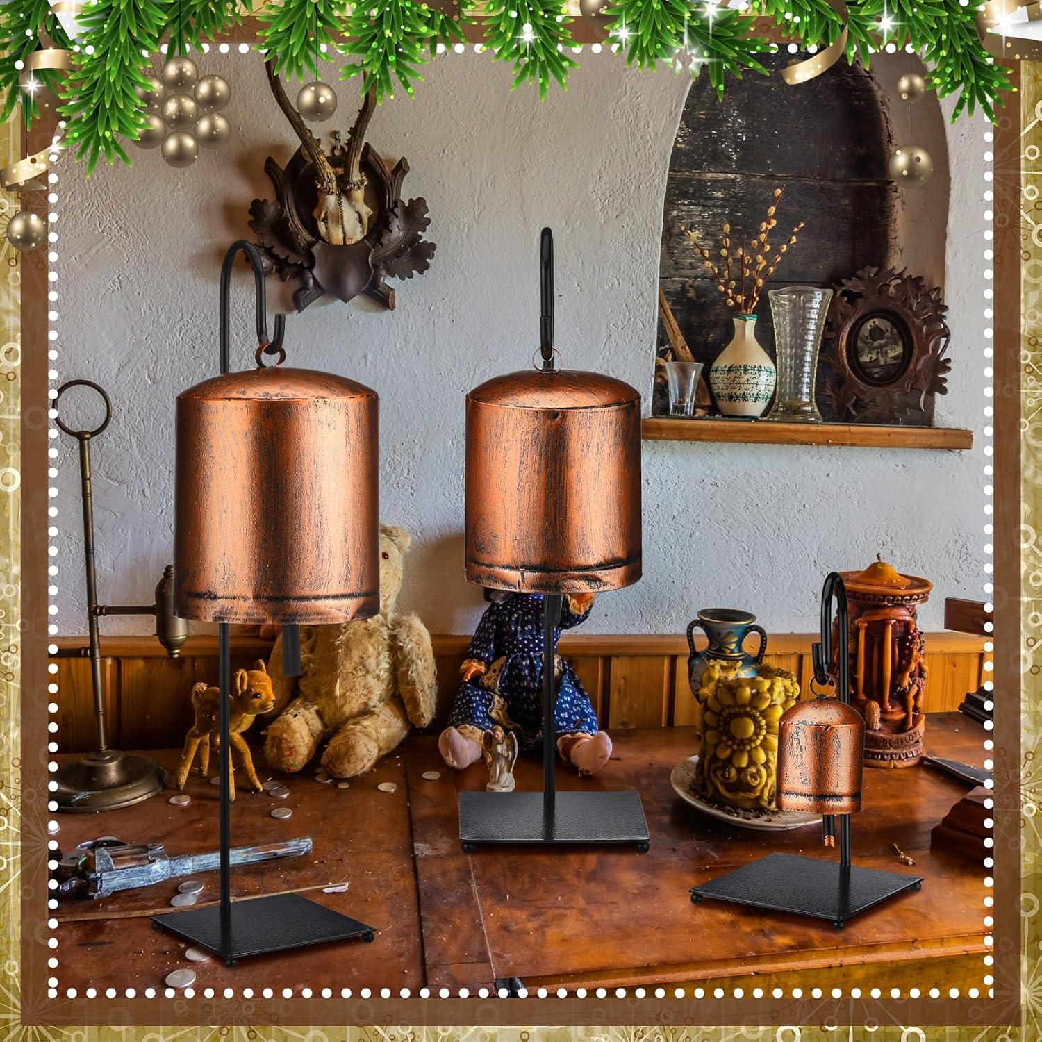 Campanas Decorativas de Navidad Vintage 3 Pcs con Soporte Metal