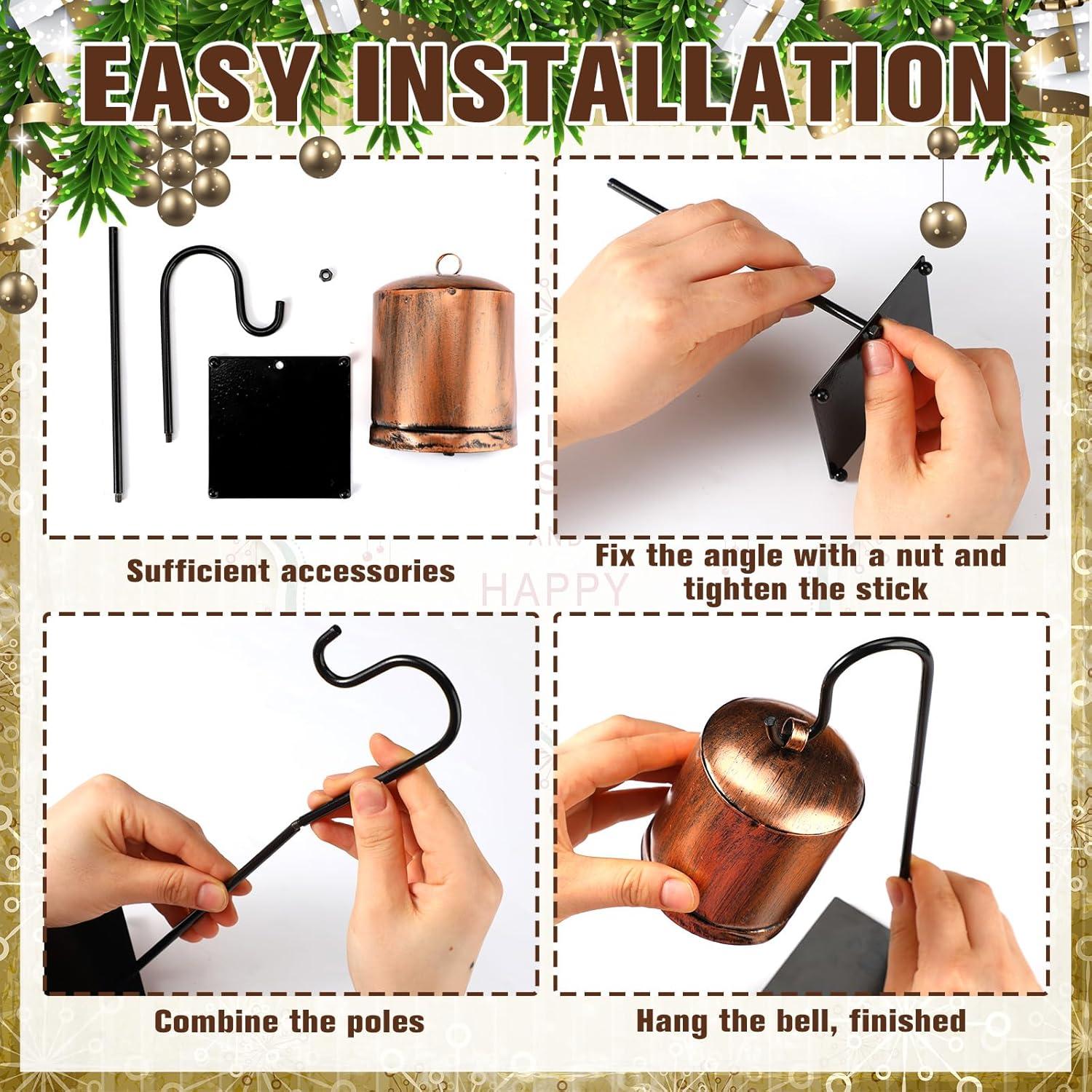 Campanas Decorativas de Navidad Vintage 3 Pcs con Soporte Metal