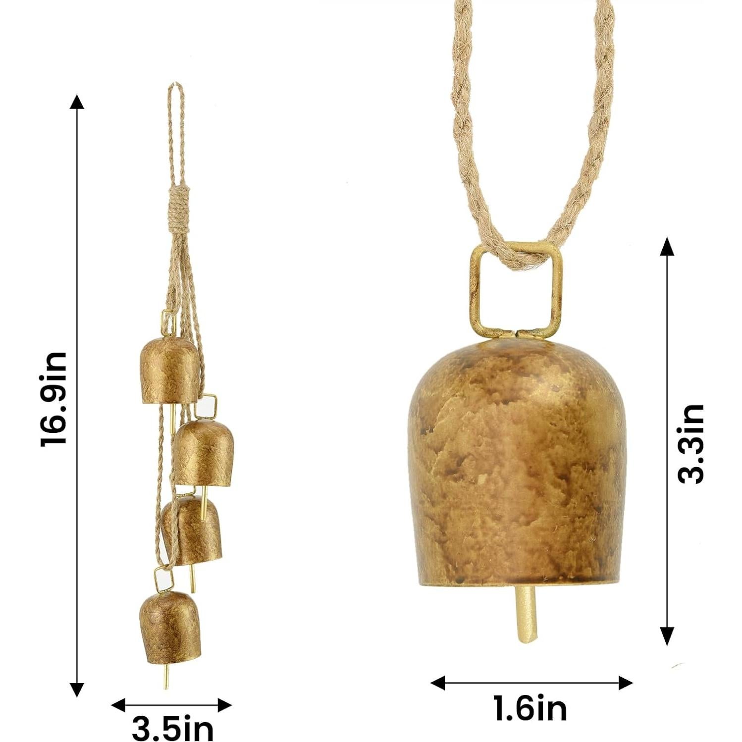 Campanas Vintage de Metal Dorado Vuskly - Set de 4, 4.3 x 43.2 cm