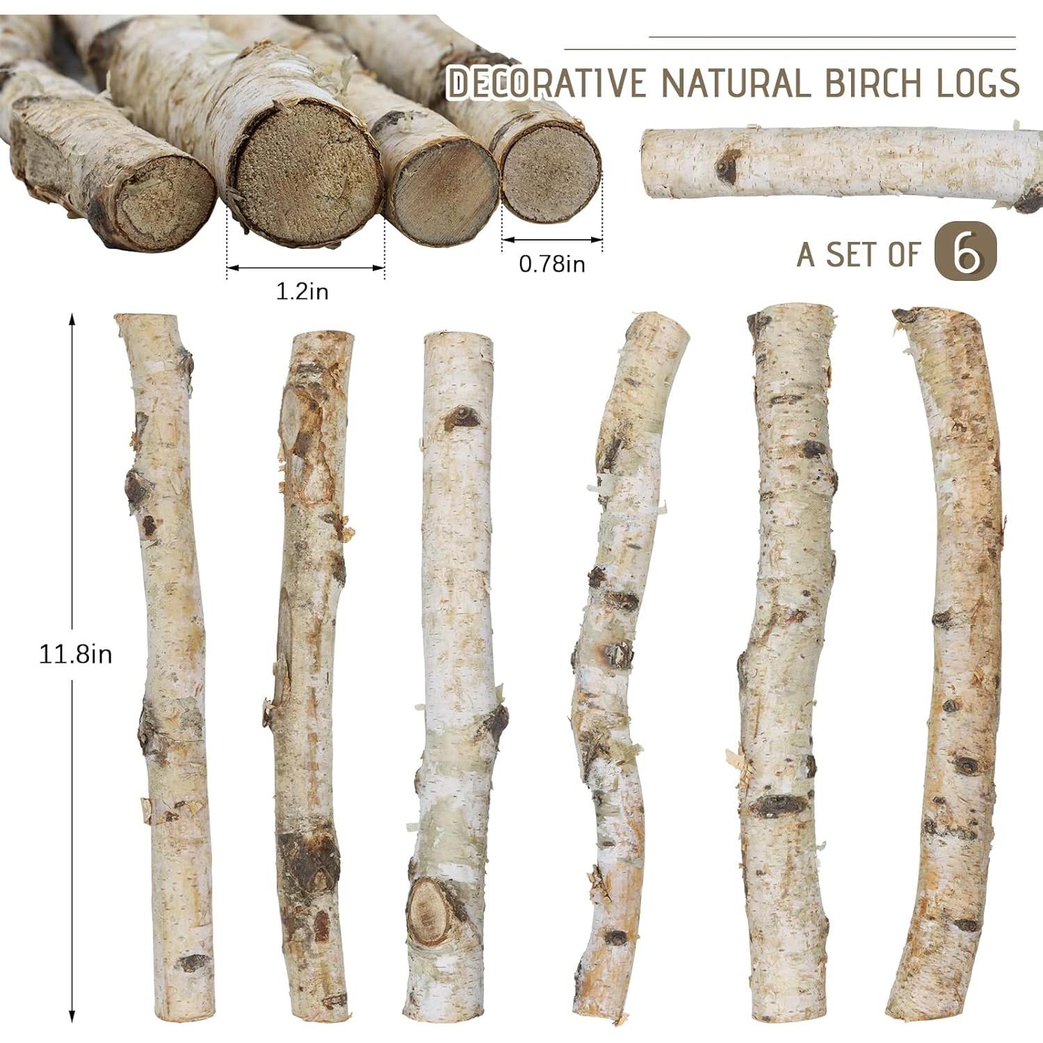 6 Troncos de Abedul Natural para Chimenea Uplama 30 cm