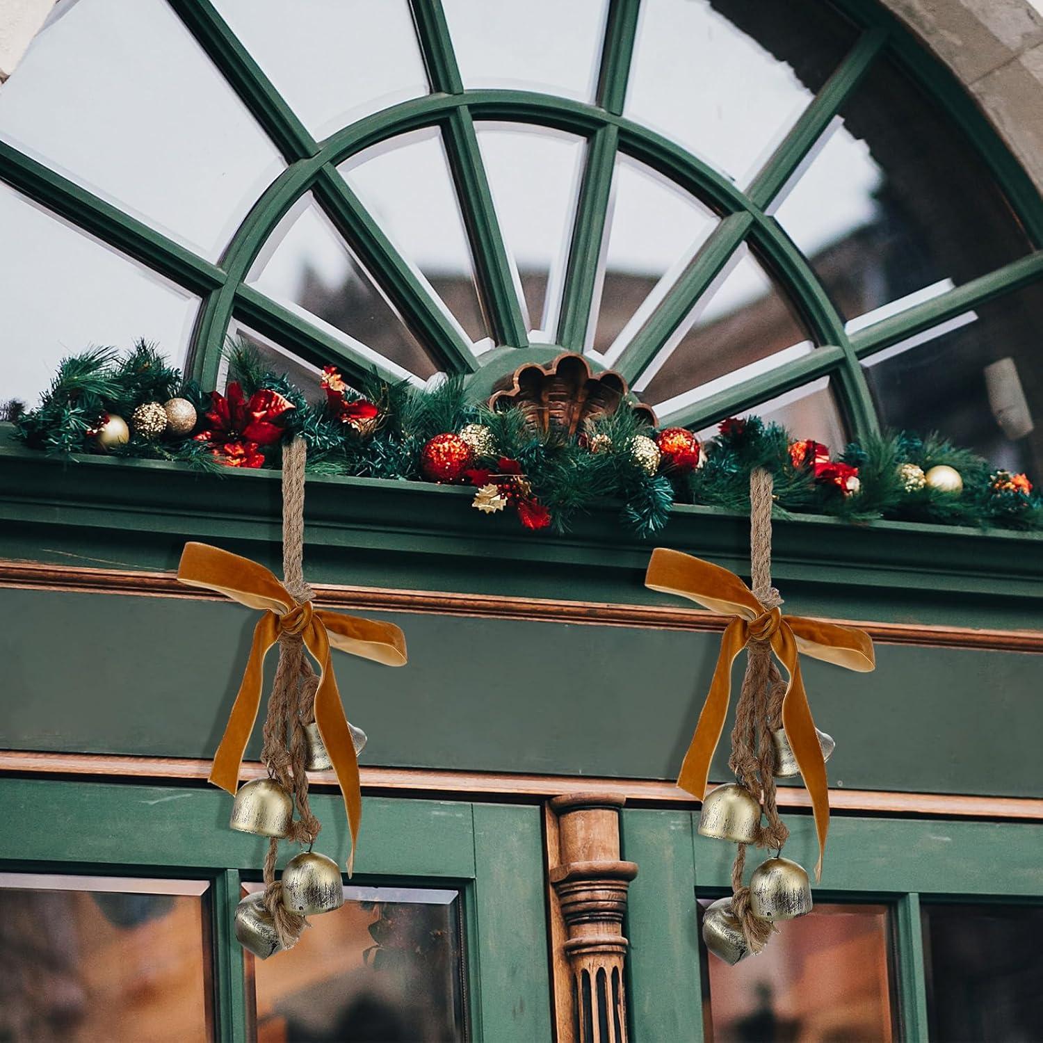 Campanas Navideñas Rústicas Lukmaa 2 Pcs con Lazos de Terciopelo