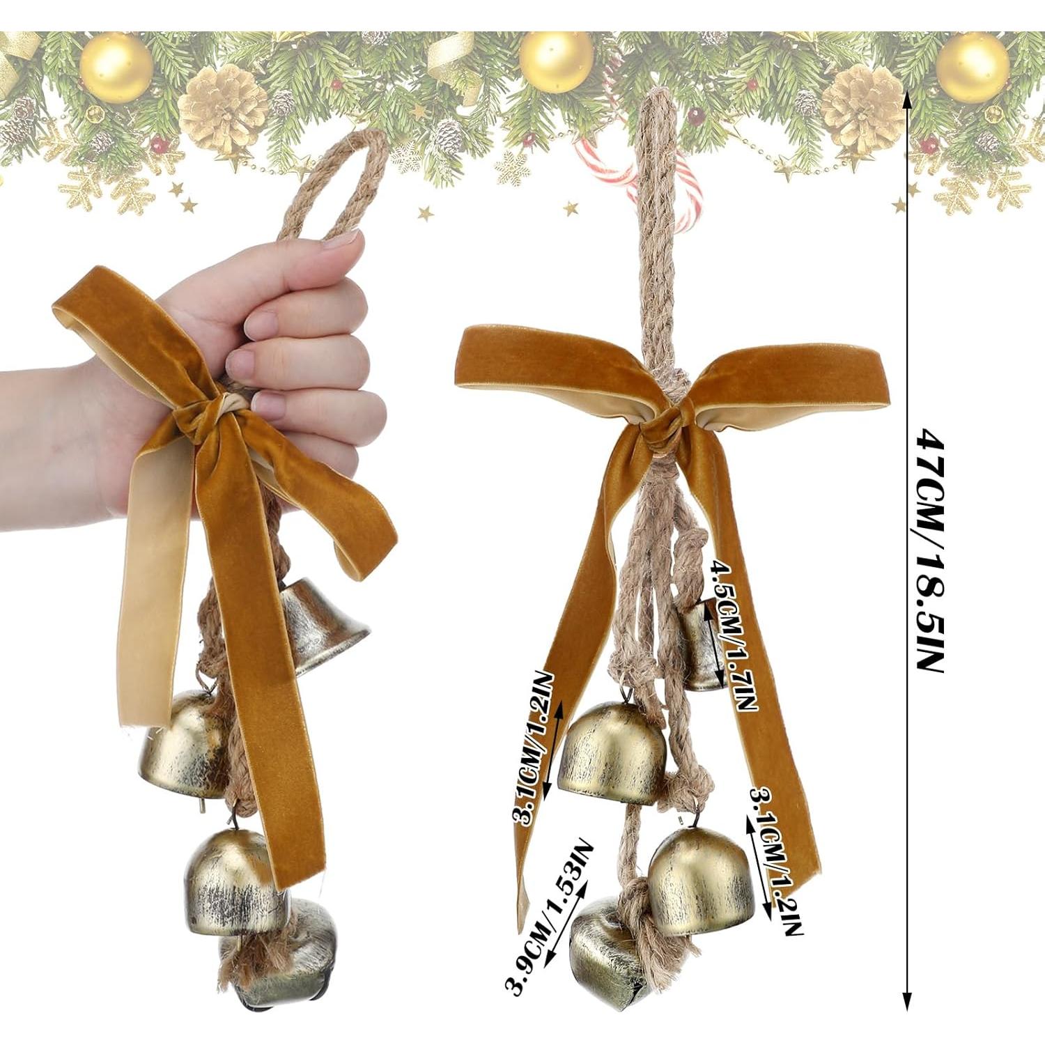 Campanas Navideñas Rústicas Lukmaa 2 Pcs con Lazos de Terciopelo