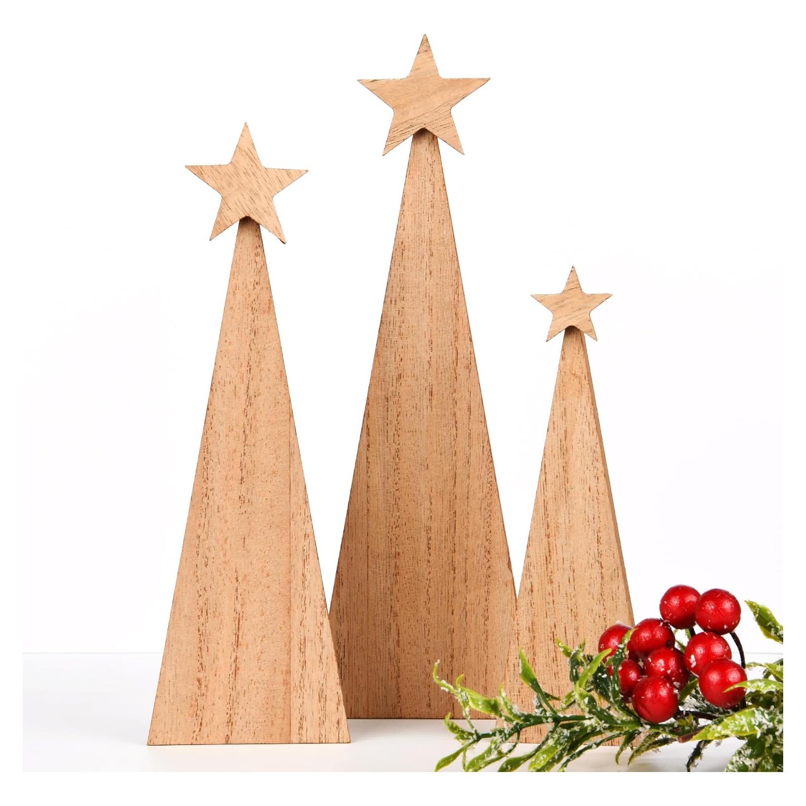 3 Piezas Decoración de Árbol de Navidad Madera Estilo Granja