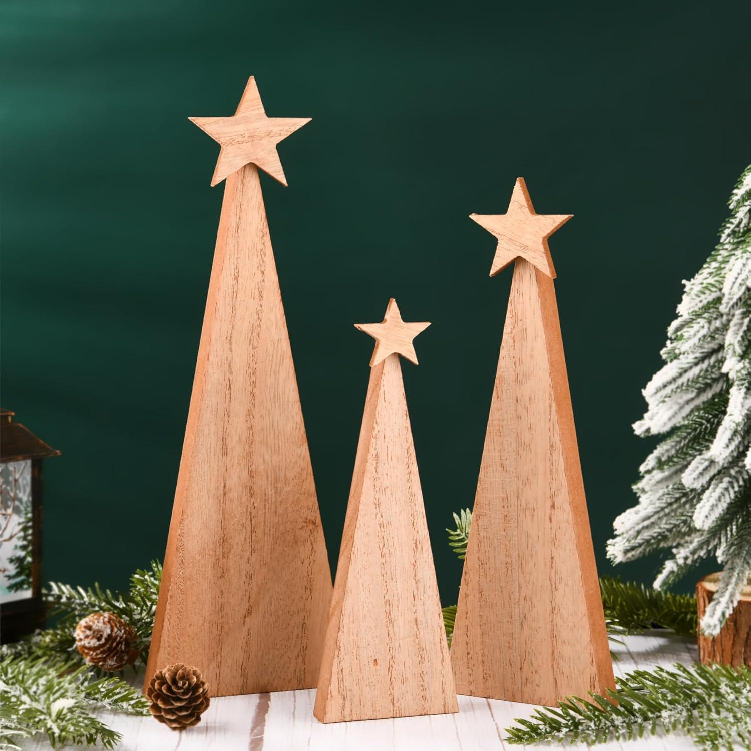 3 Piezas Decoración de Árbol de Navidad Madera Estilo Granja