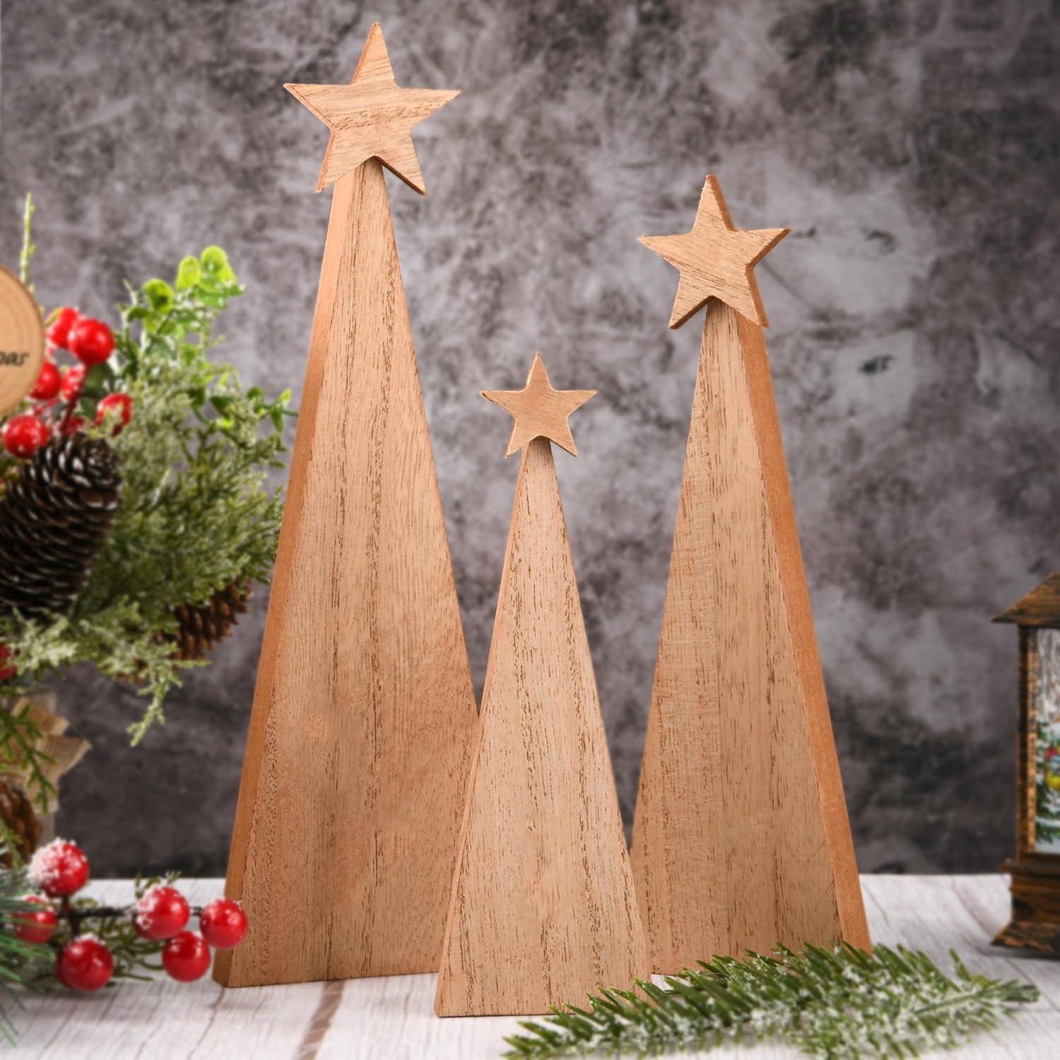 3 Piezas Decoración de Árbol de Navidad Madera Estilo Granja