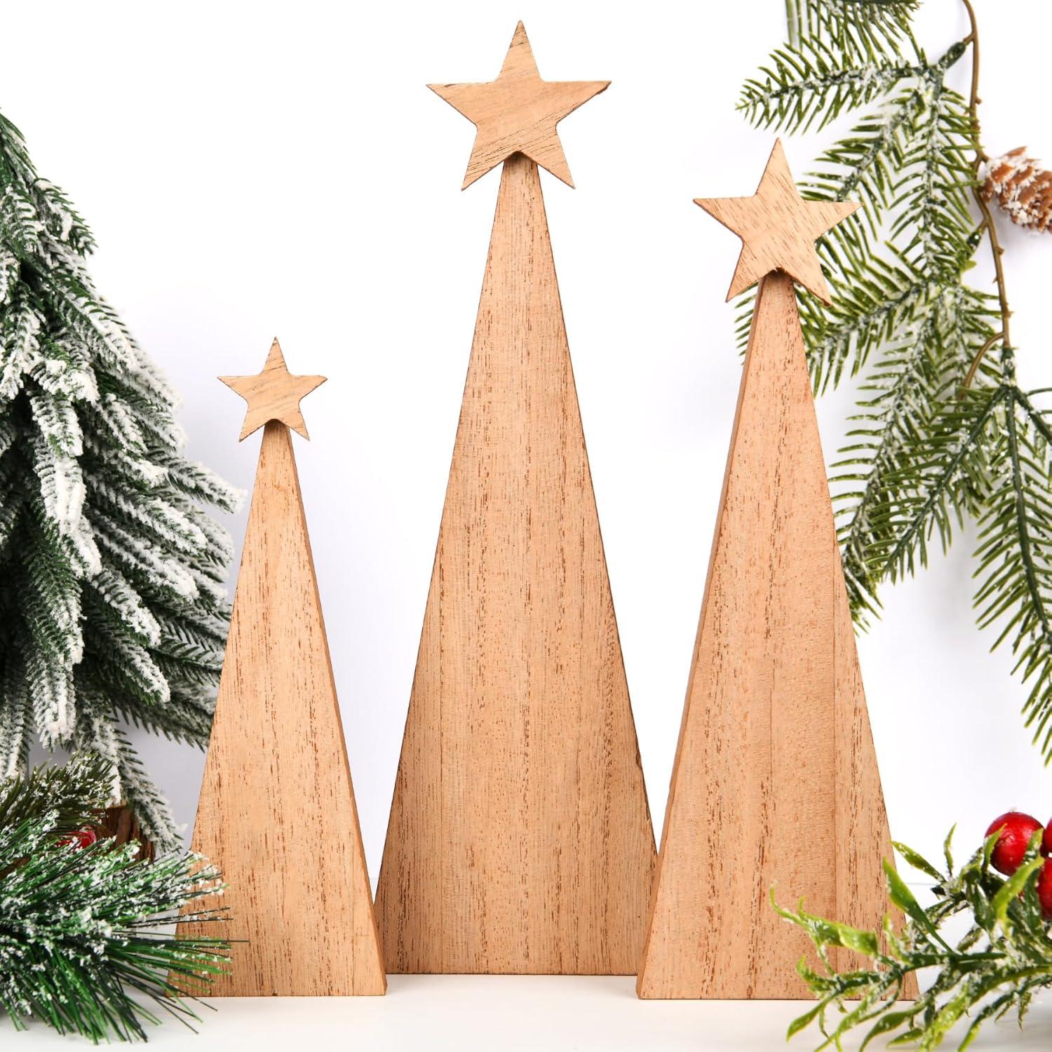 3 Piezas Decoración de Árbol de Navidad Madera Estilo Granja