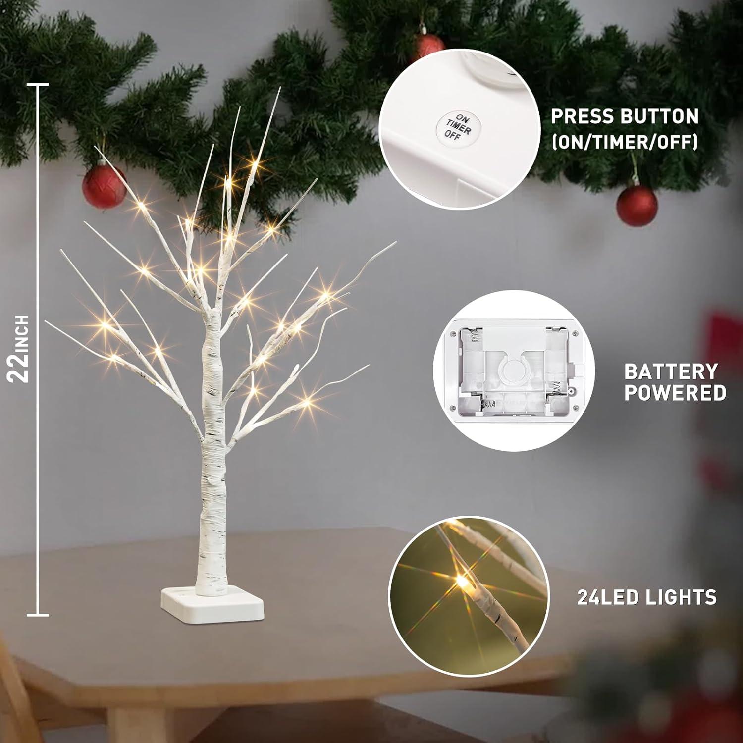 Árbol de Abedul Iluminado PABIPABI - Set de 4 con 24 Luces LED
