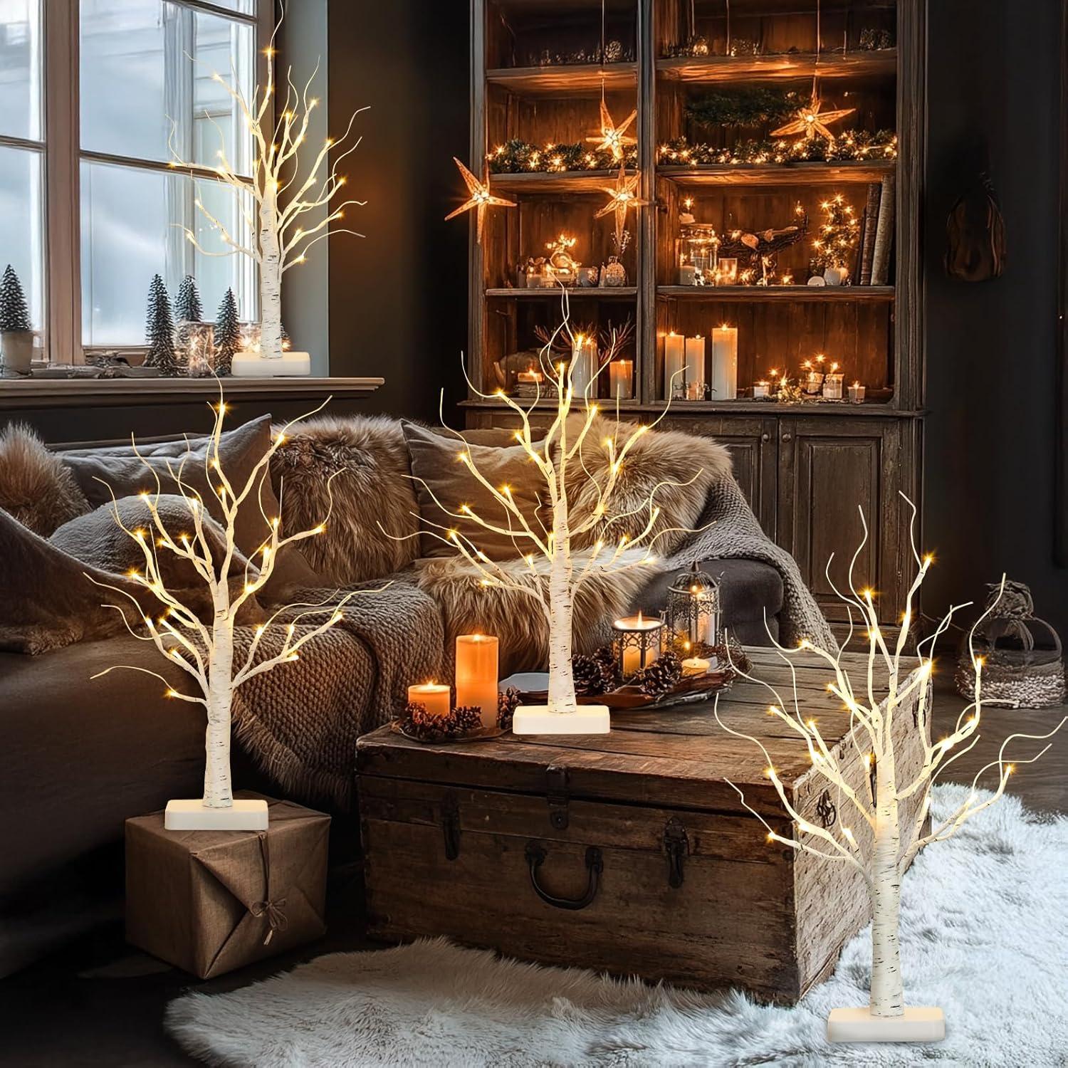 Árbol de Abedul Iluminado PABIPABI - Set de 4 con 24 Luces LED