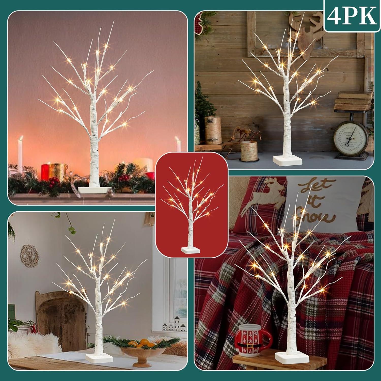 Árbol de Abedul Iluminado PABIPABI - Set de 4 con 24 Luces LED