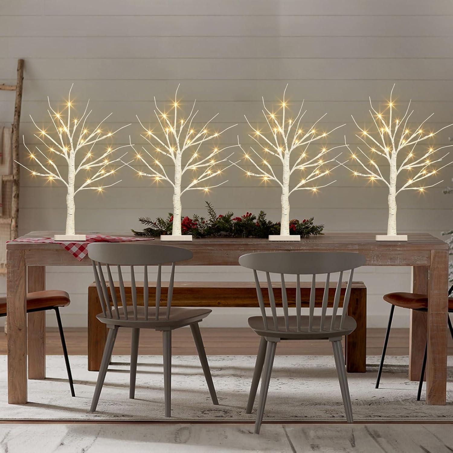 Árbol de Abedul Iluminado PABIPABI - Set de 4 con 24 Luces LED