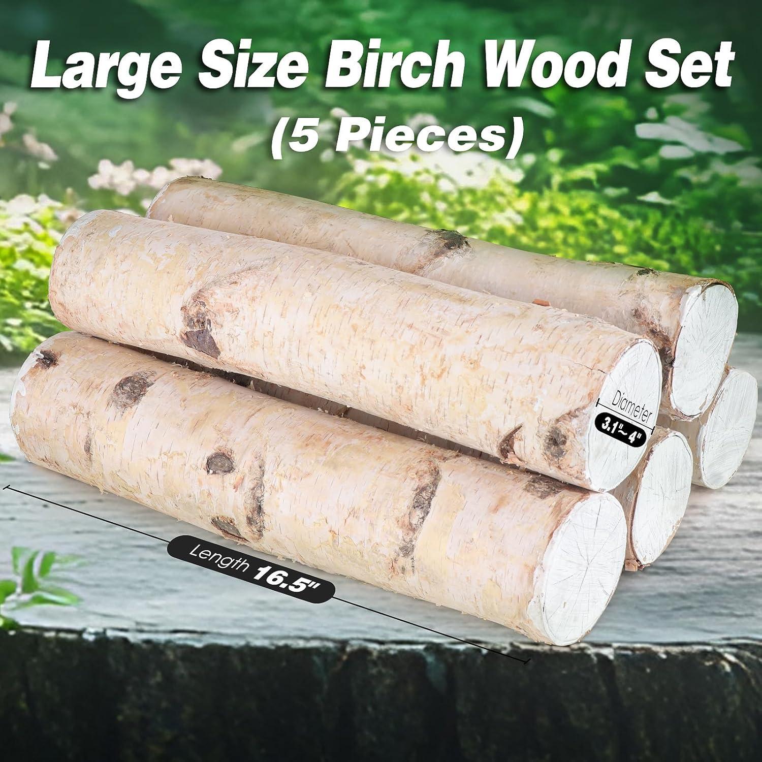 Registros de Abedul Grandes para Decoración de Chimenea - Juego de 5