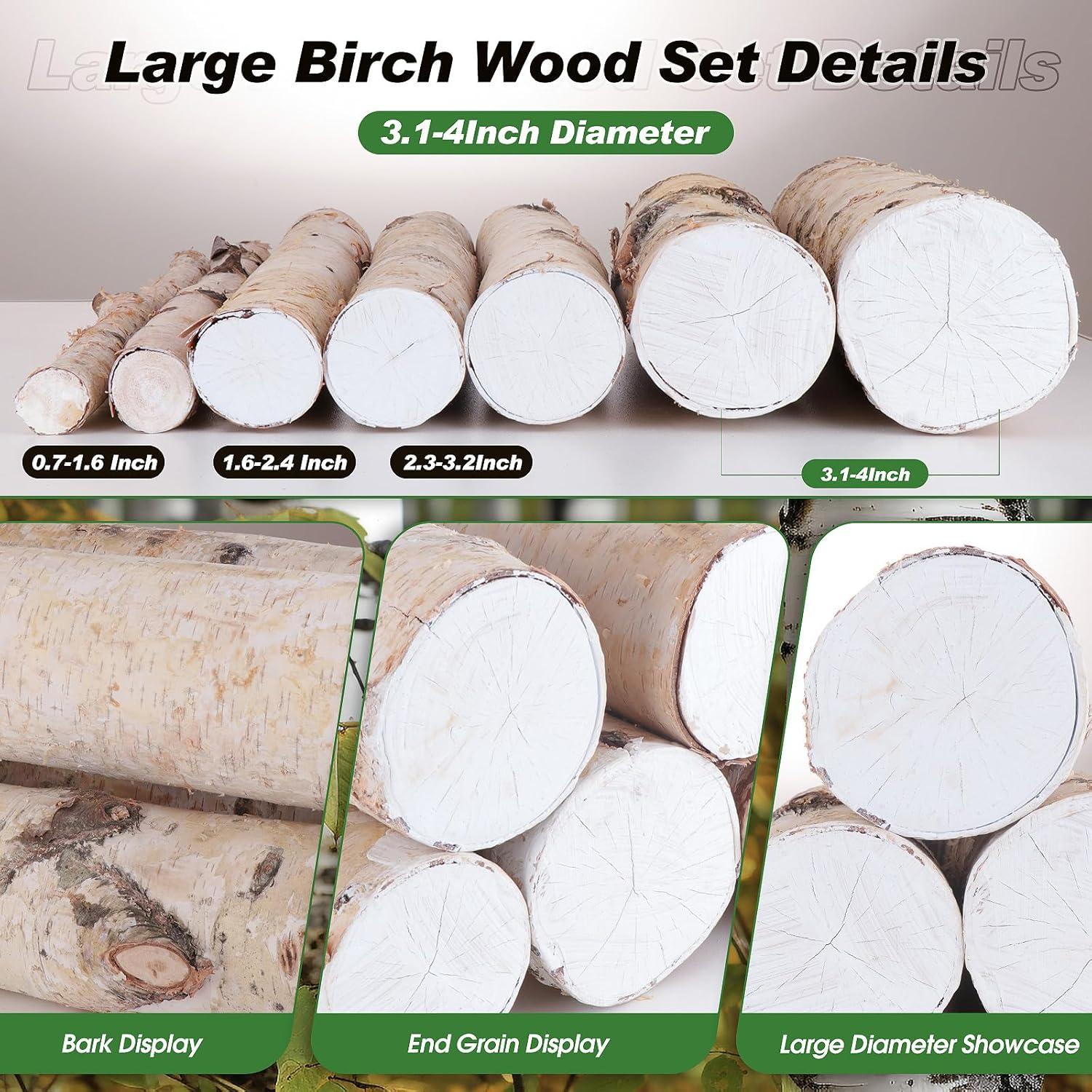 Registros de Abedul Grandes para Decoración de Chimenea - Juego de 5