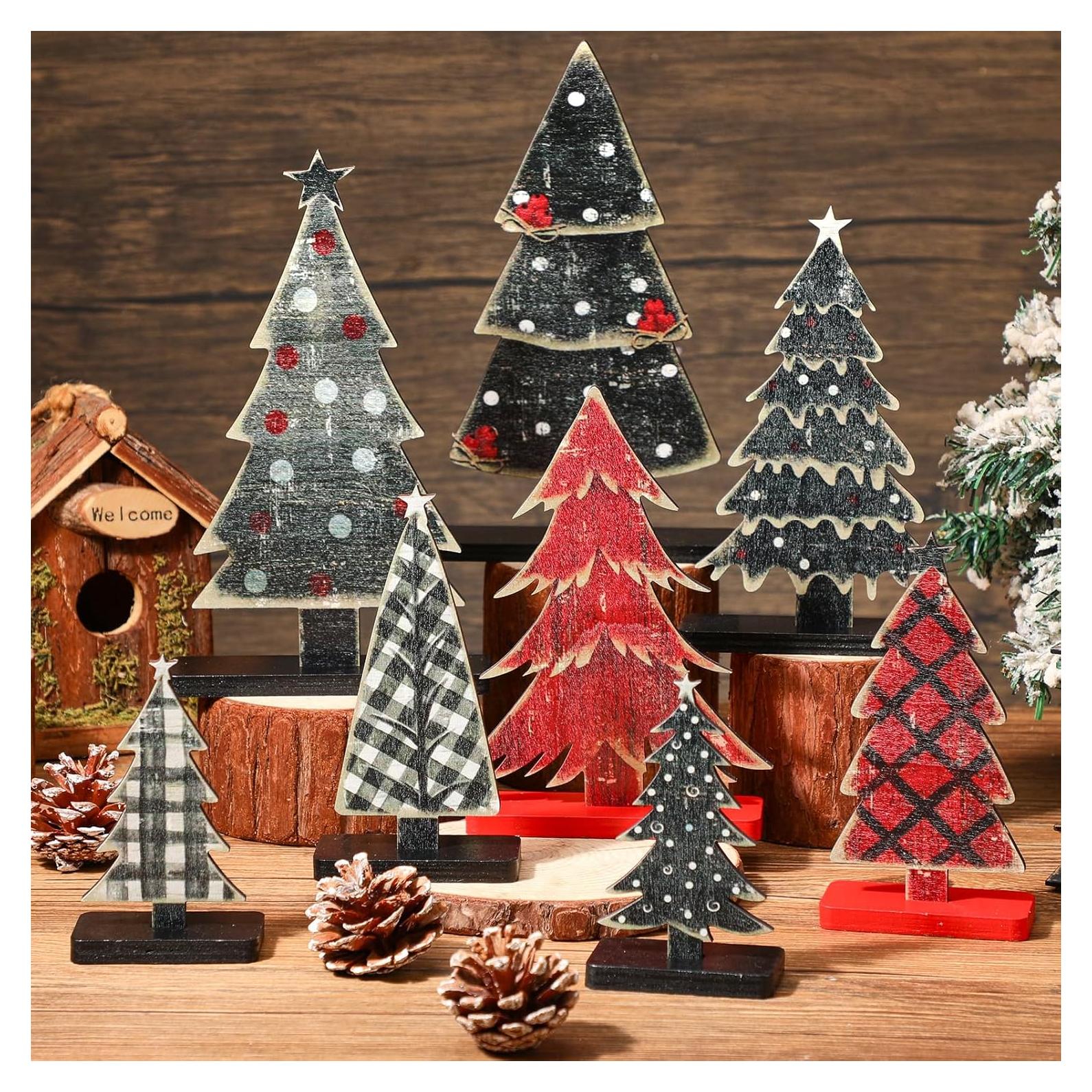Conjunto 8 Piezas Decoración Árboles de Navidad Moucuny Madera