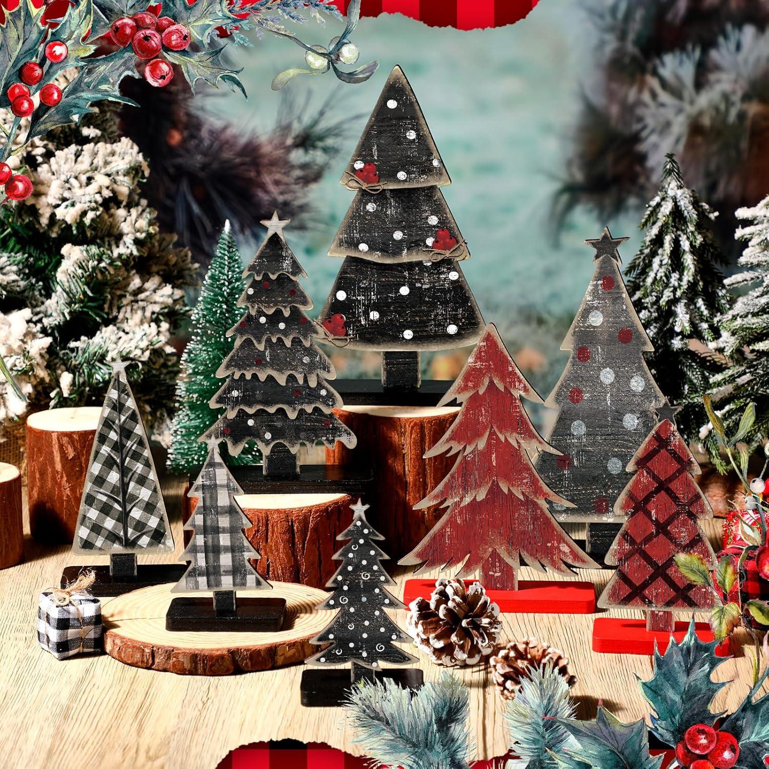 Conjunto 8 Piezas Decoración Árboles de Navidad Moucuny Madera