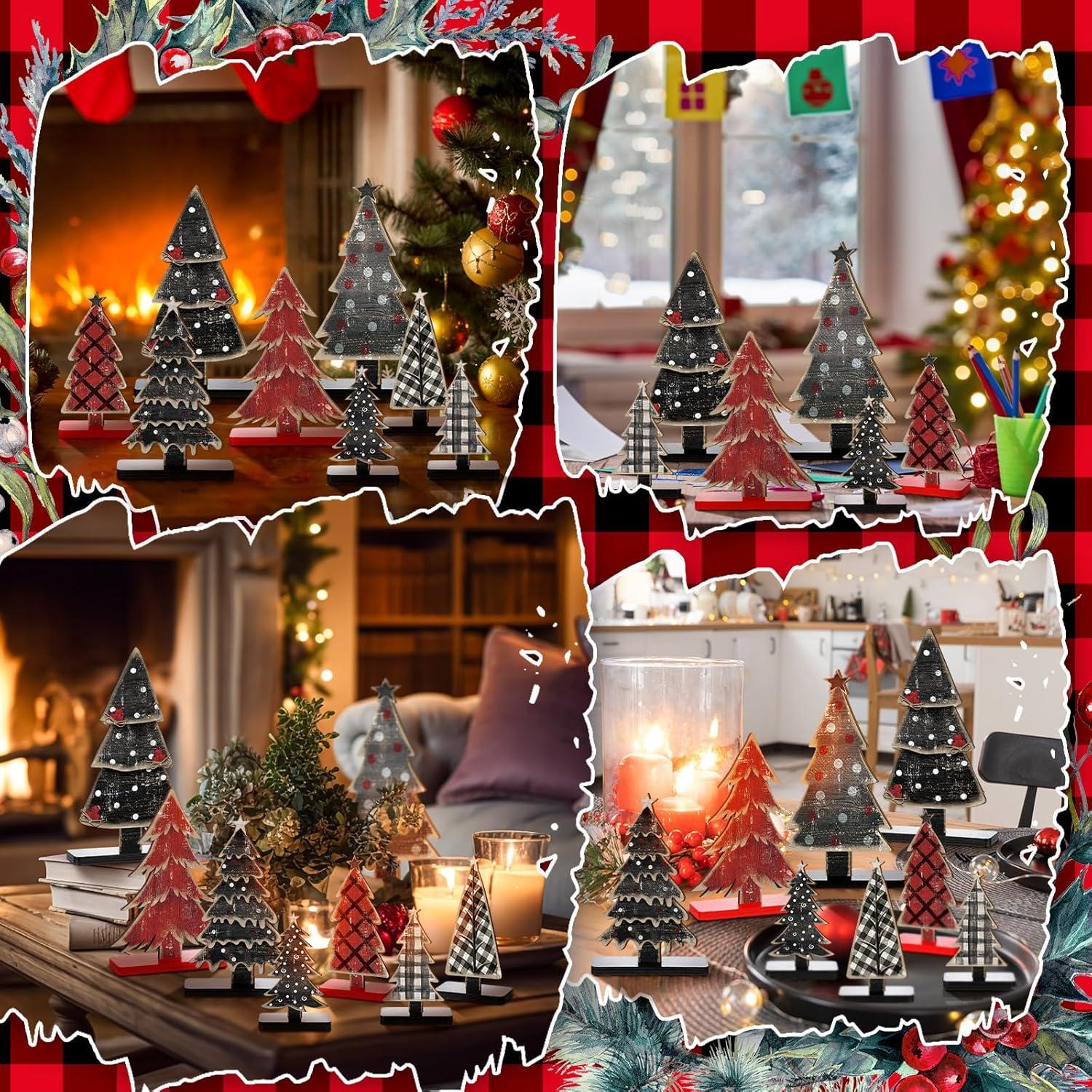 Conjunto 8 Piezas Decoración Árboles de Navidad Moucuny Madera