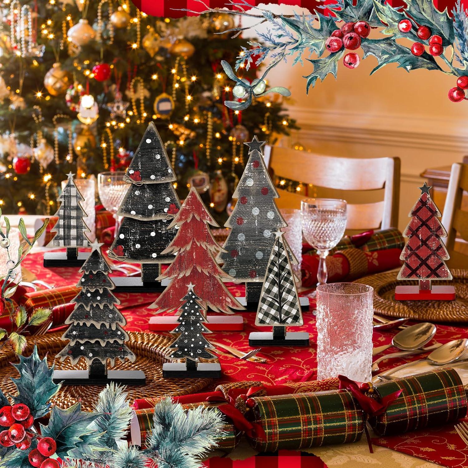 Conjunto 8 Piezas Decoración Árboles de Navidad Moucuny Madera