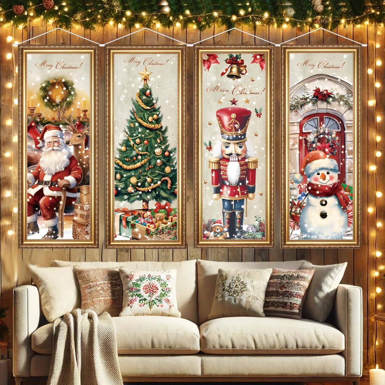 4 Banderas de Navidad Vintage Aovaely 99x40 cm Decorativas