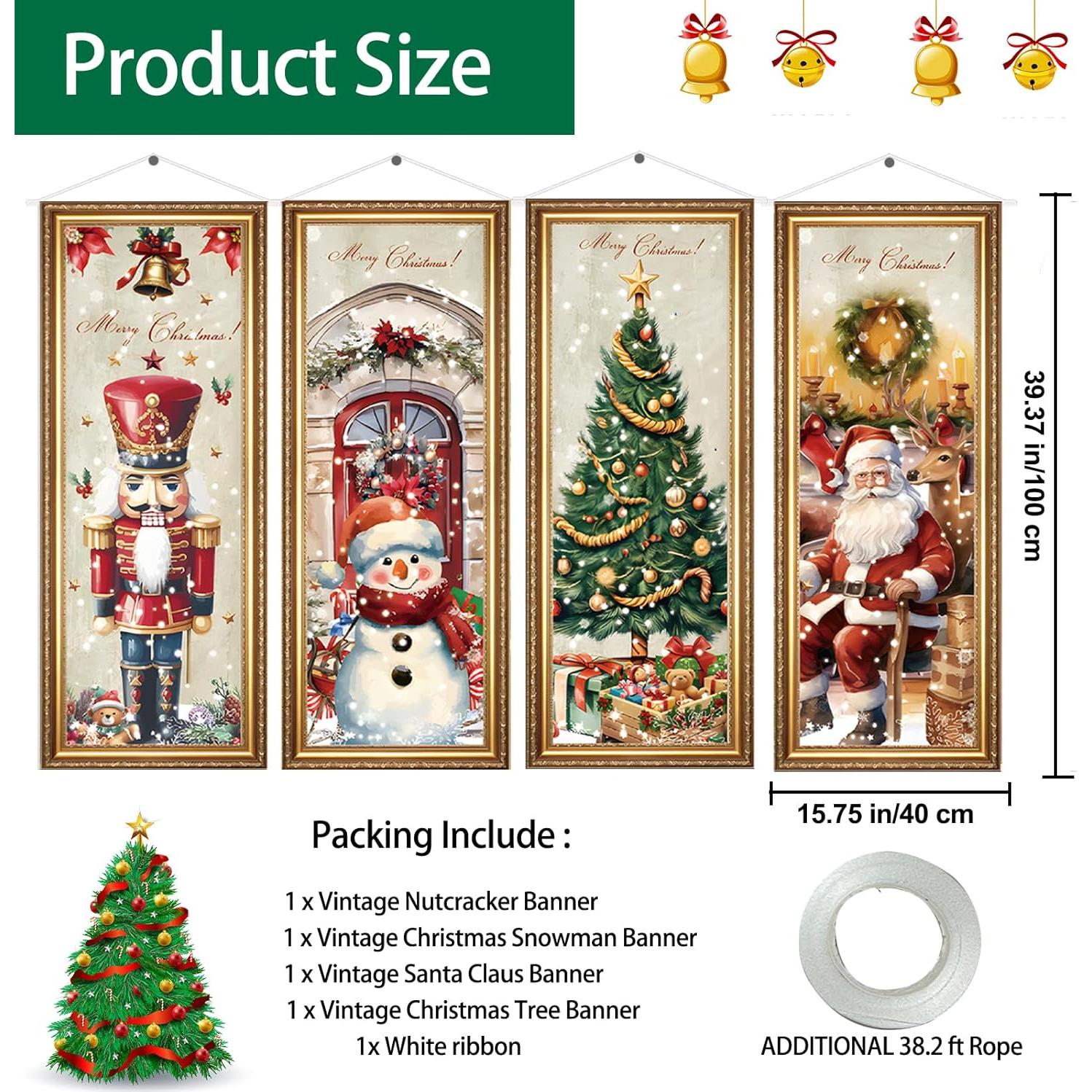 4 Banderas de Navidad Vintage Aovaely 99x40 cm Decorativas
