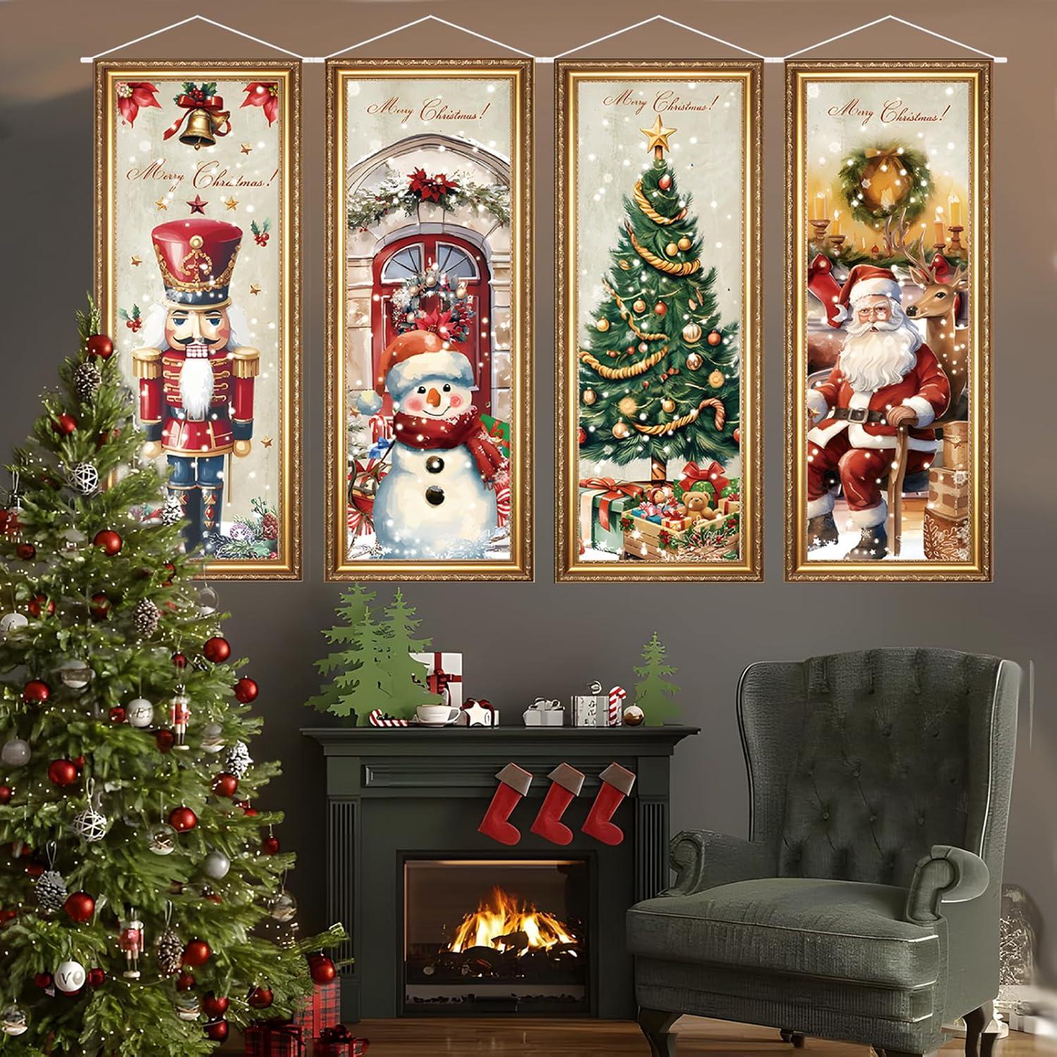 4 Banderas de Navidad Vintage Aovaely 99x40 cm Decorativas