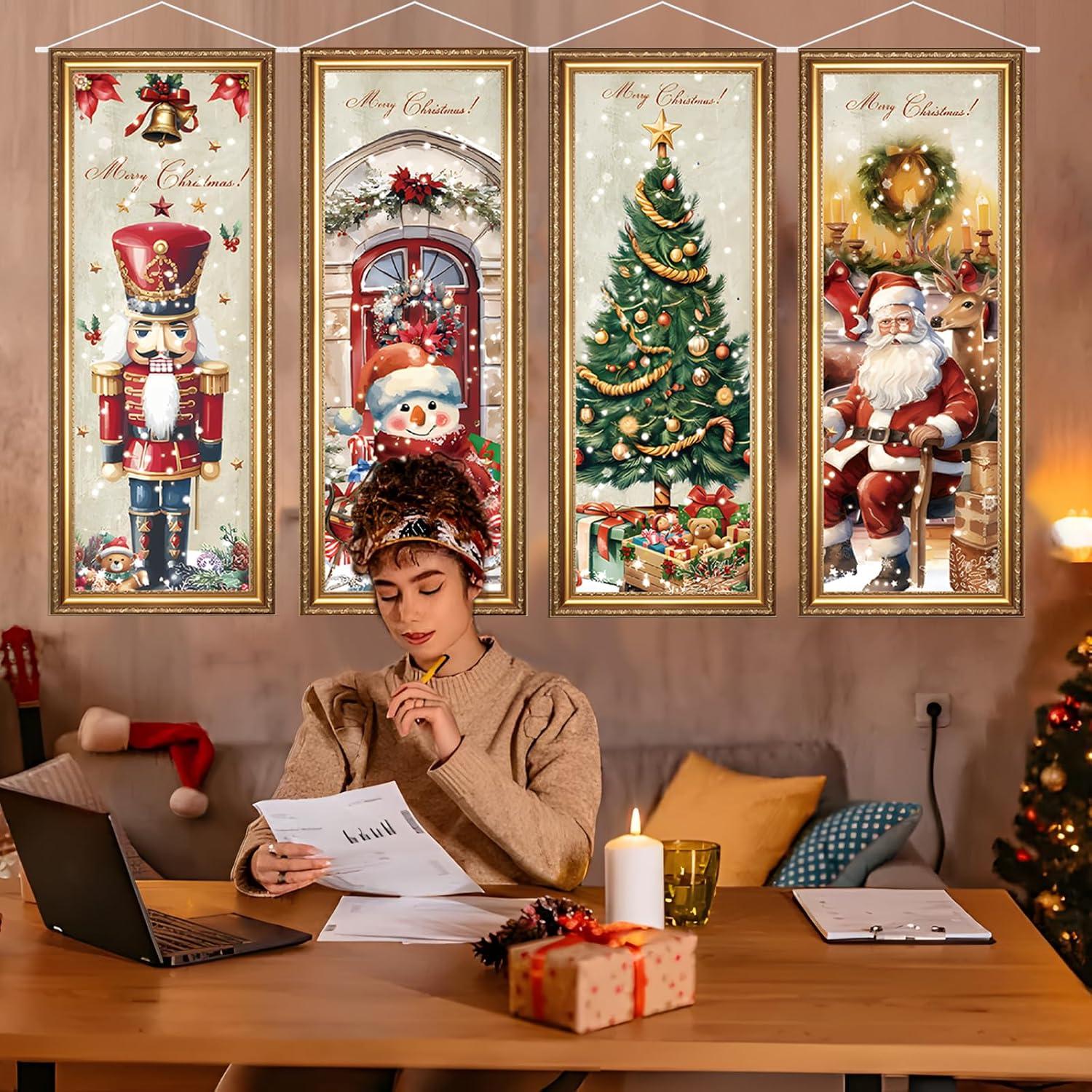 4 Banderas de Navidad Vintage Aovaely 99x40 cm Decorativas