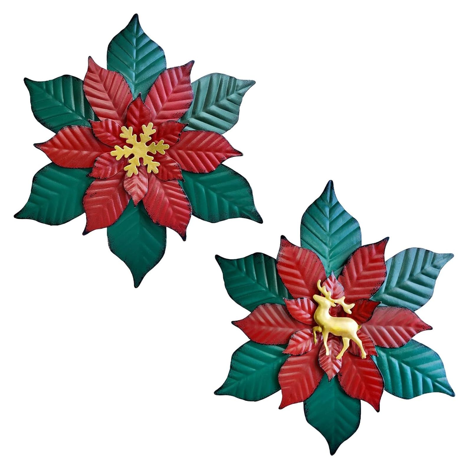 Decoración de Pared Navideña WANGIRO - Flores Metálicas 2 Pzs