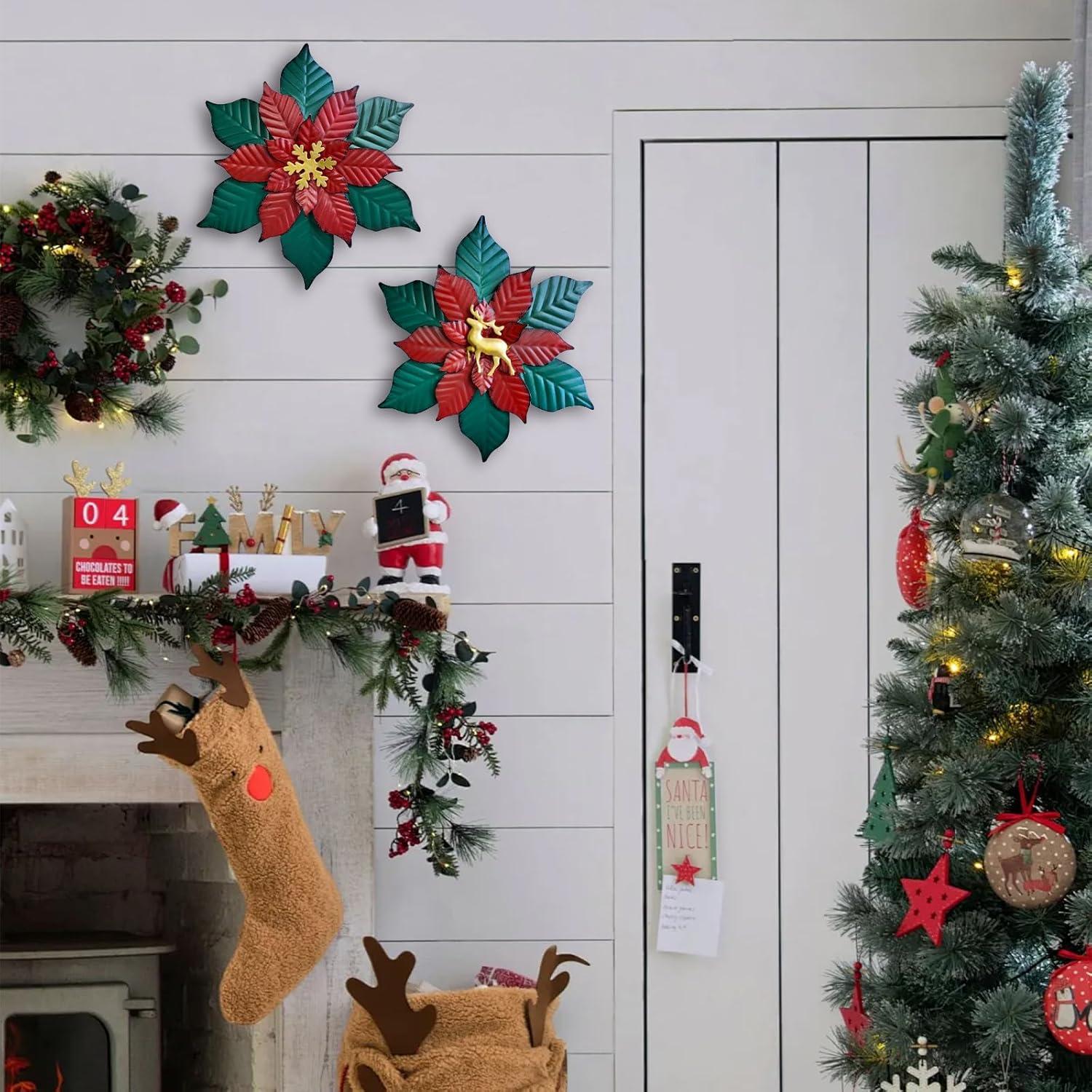 Decoración de Pared Navideña WANGIRO - Flores Metálicas 2 Pzs