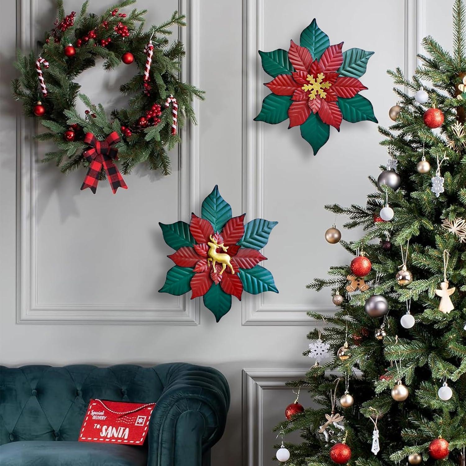 Decoración de Pared Navideña WANGIRO - Flores Metálicas 2 Pzs