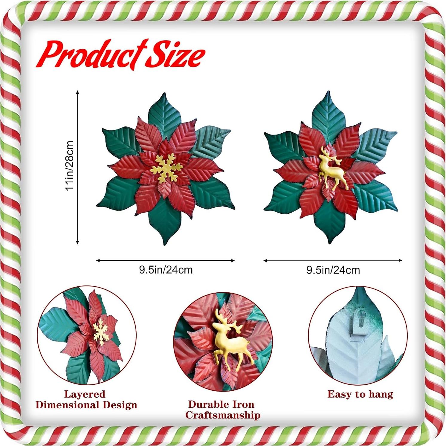 Decoración de Pared Navideña WANGIRO - Flores Metálicas 2 Pzs