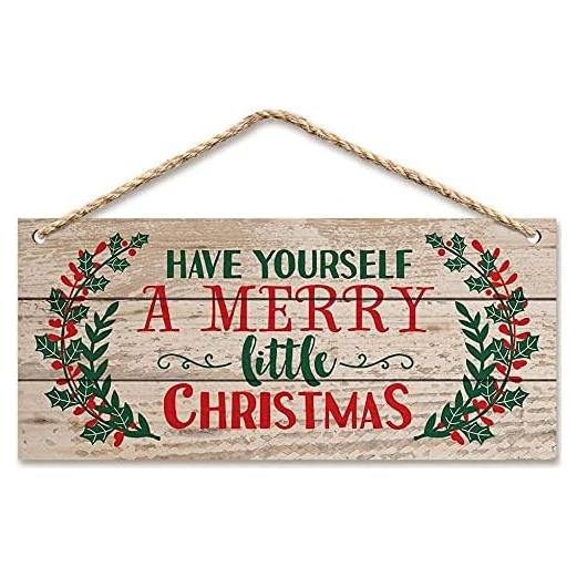 Cartel Colgante de Navidad WAOU 17.8x35.1 cm Madera Natural