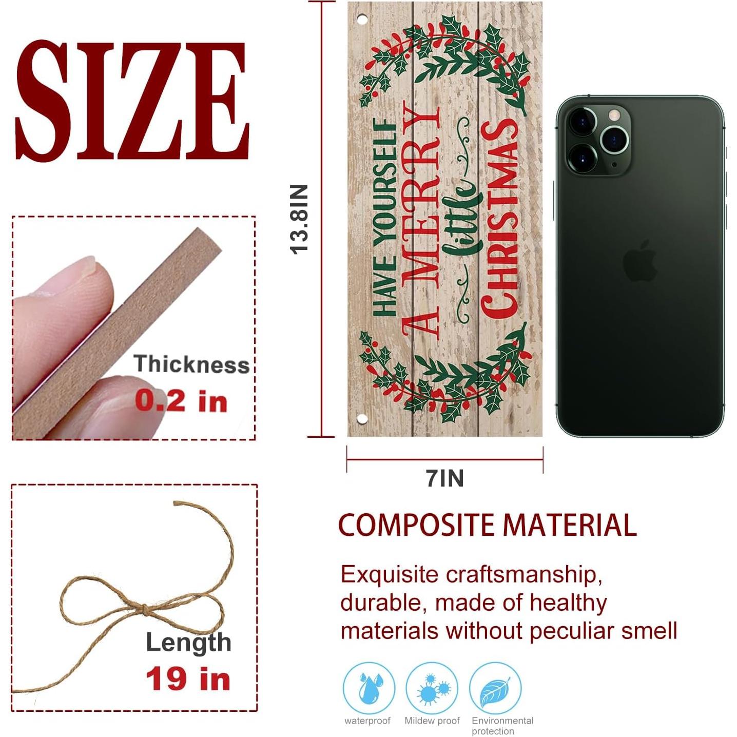 Cartel Colgante de Navidad WAOU 17.8x35.1 cm Madera Natural