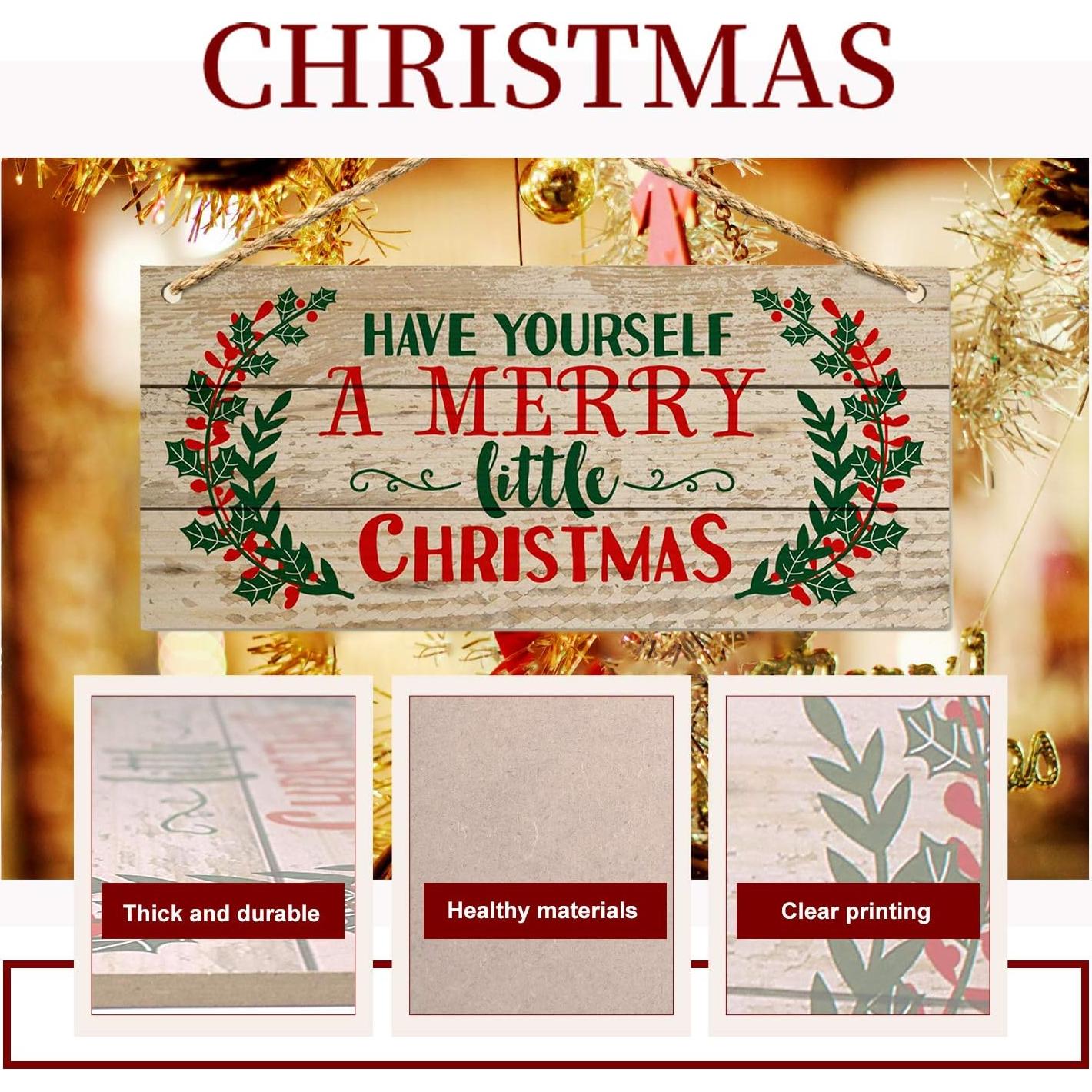 Cartel Colgante de Navidad WAOU 17.8x35.1 cm Madera Natural