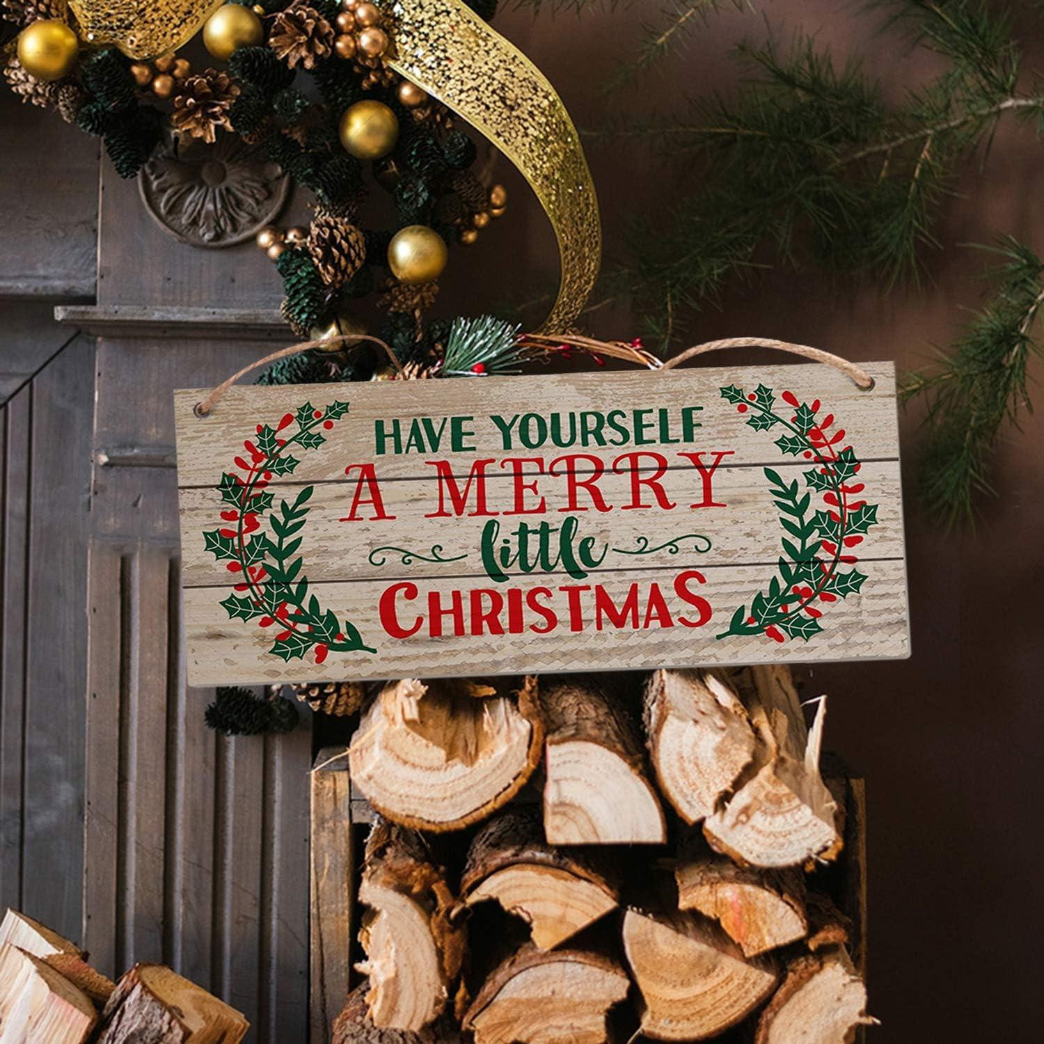 Cartel Colgante de Navidad WAOU 17.8x35.1 cm Madera Natural