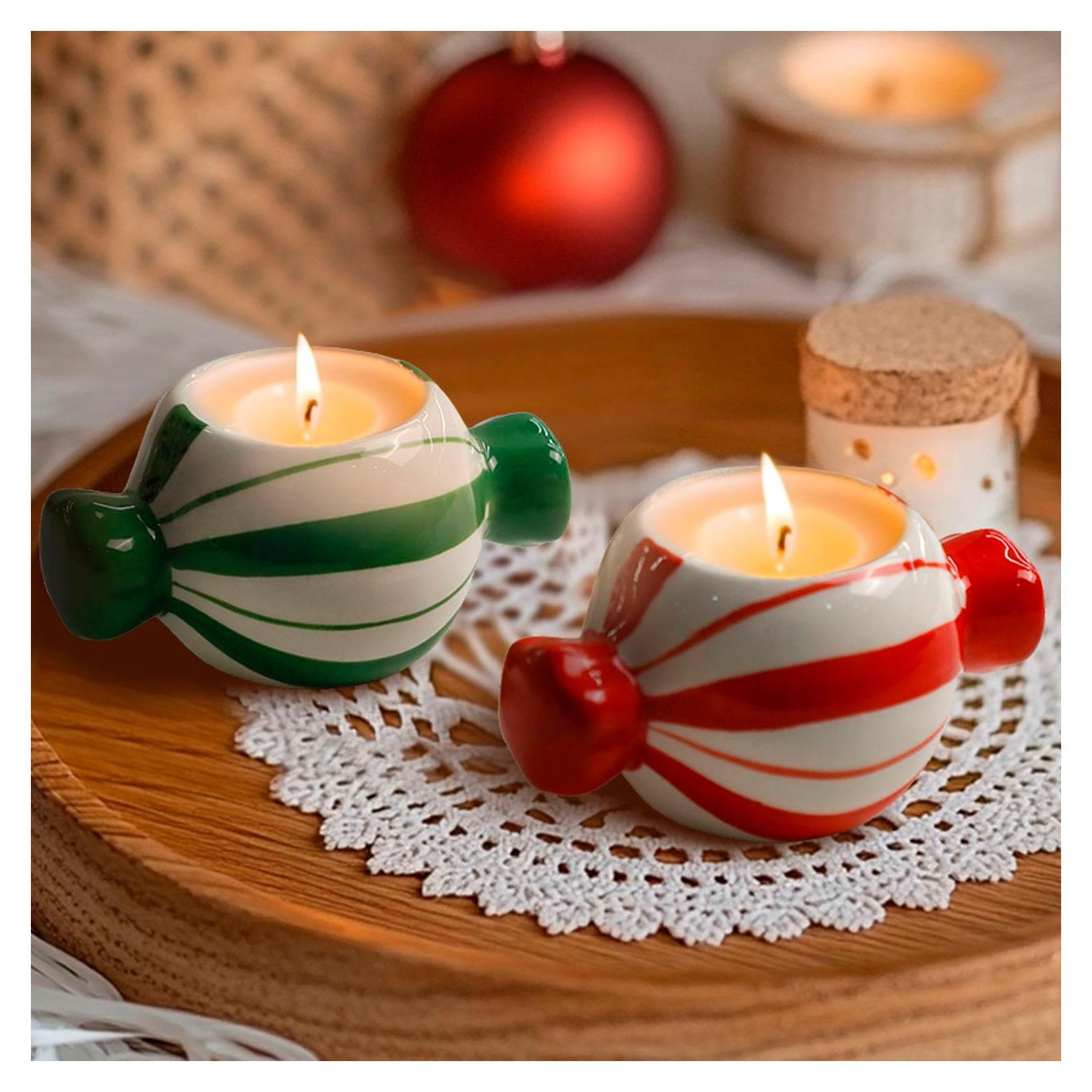 Soportes de Velas de Cerámica DIF DECO 2 Pcs Rojo Verde 3.81 cm