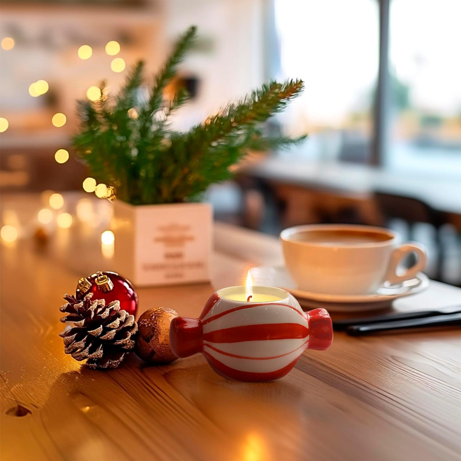 Soportes de Velas de Cerámica DIF DECO 2 Pcs Rojo Verde 3.81 cm