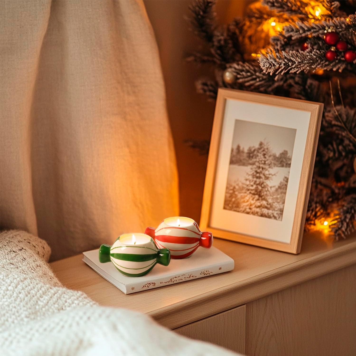 Soportes de Velas de Cerámica DIF DECO 2 Pcs Rojo Verde 3.81 cm