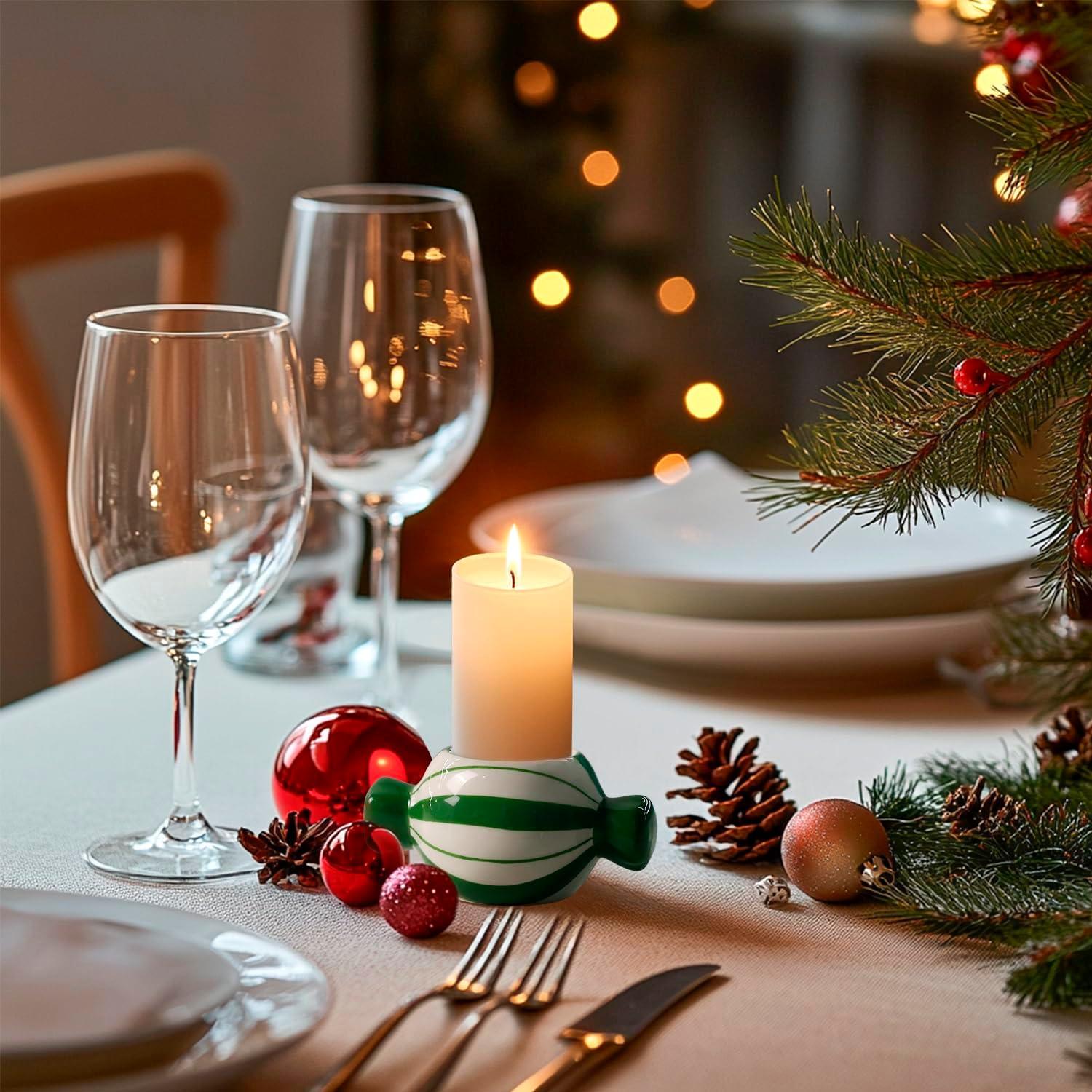 Soportes de Velas de Cerámica DIF DECO 2 Pcs Rojo Verde 3.81 cm