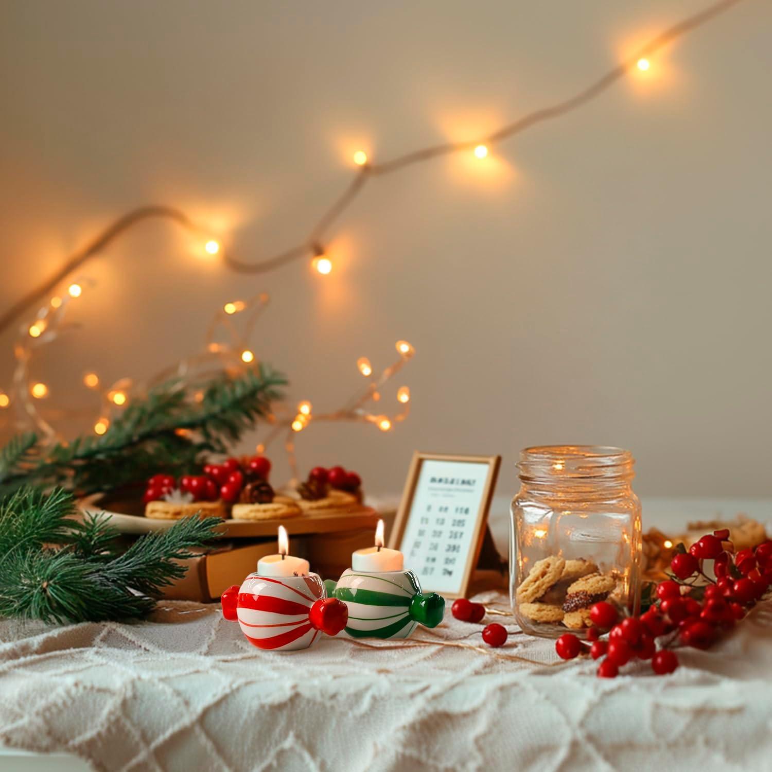 Soportes de Velas de Cerámica DIF DECO 2 Pcs Rojo Verde 3.81 cm