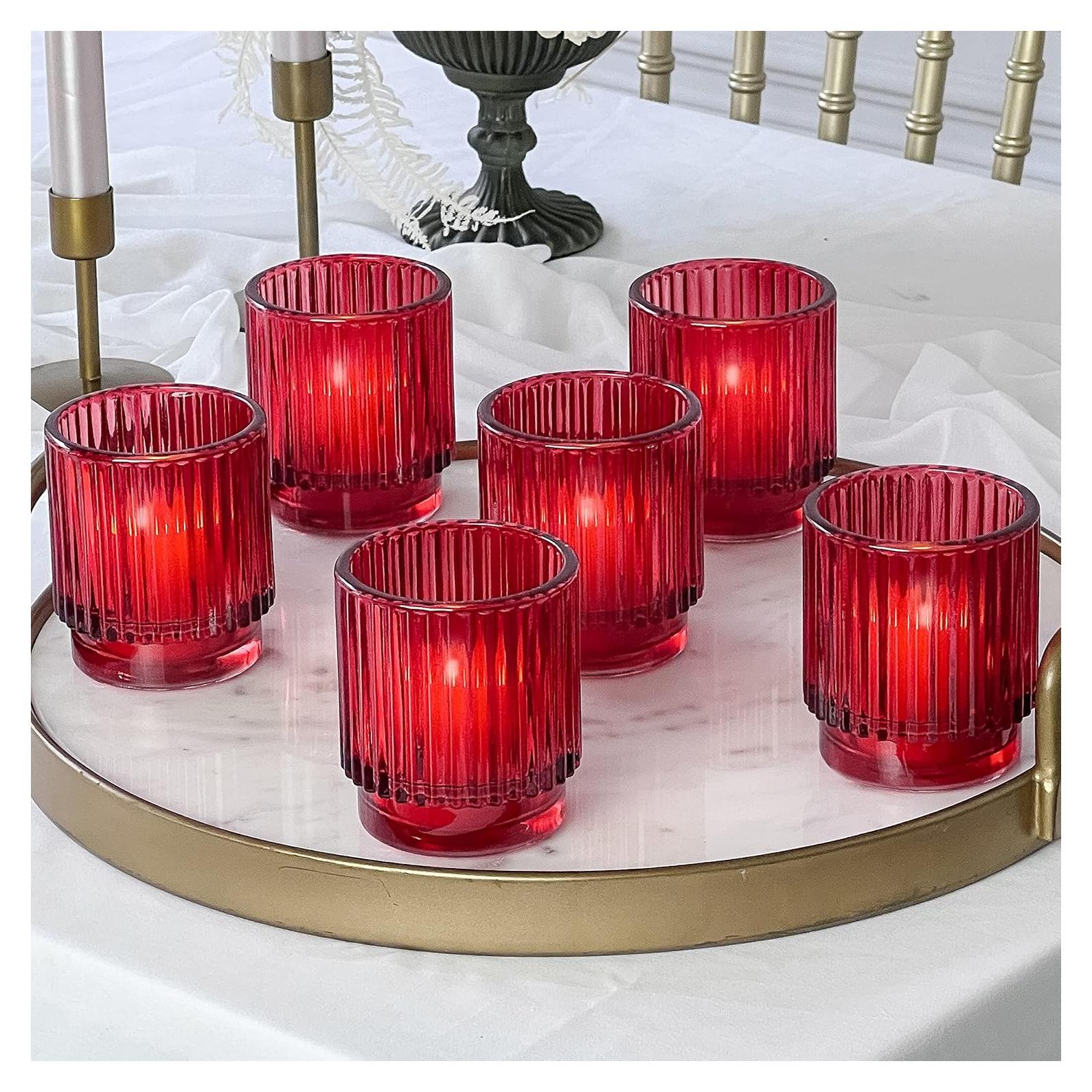 Juego de 6 Soportes para Velas Votivas de Vidrio Rojo Kate Aspen