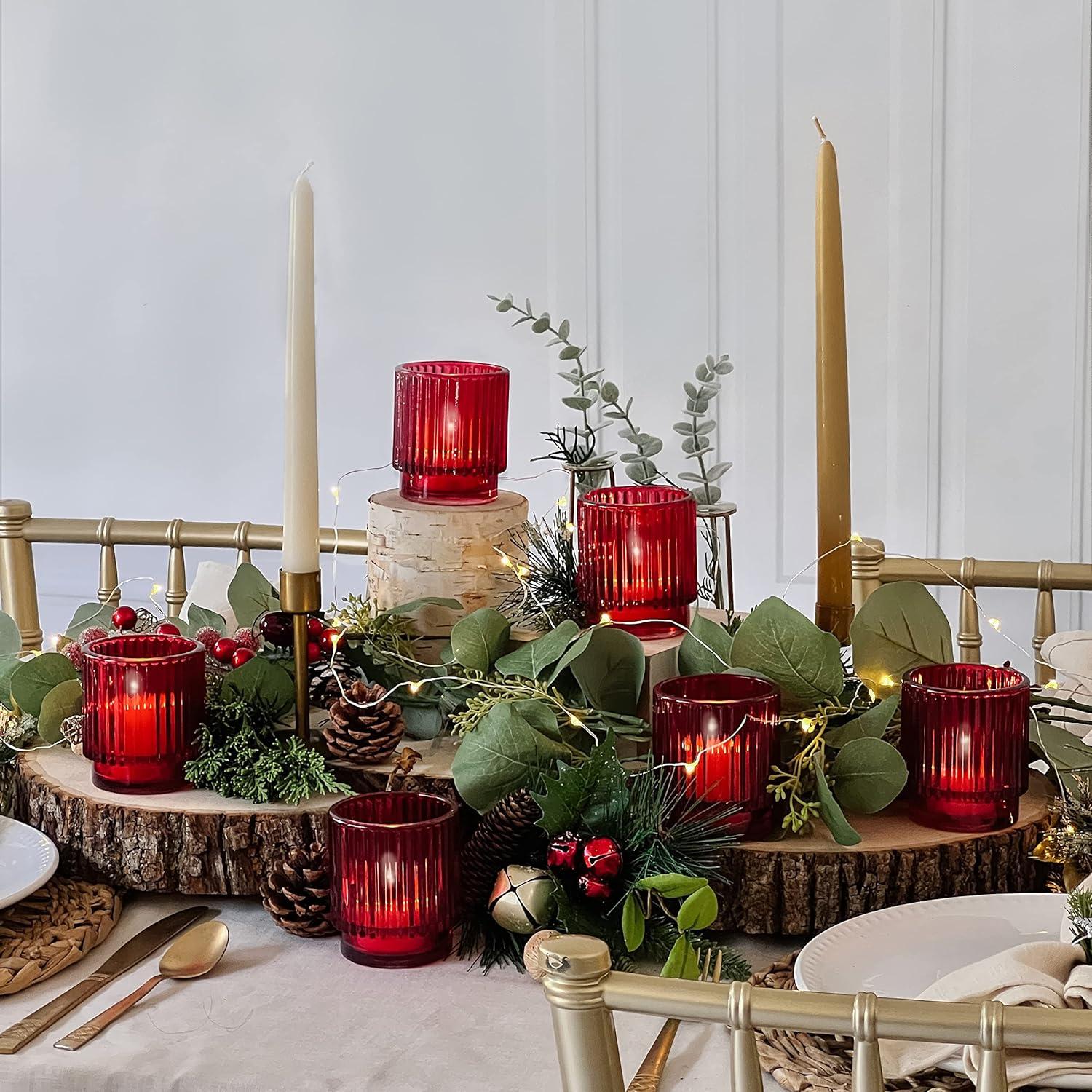 Juego de 6 Soportes para Velas Votivas de Vidrio Rojo Kate Aspen