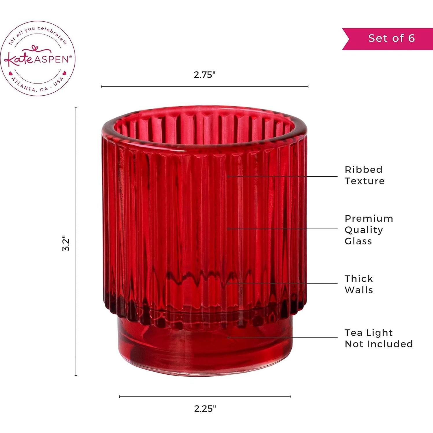 Juego de 6 Soportes para Velas Votivas de Vidrio Rojo Kate Aspen