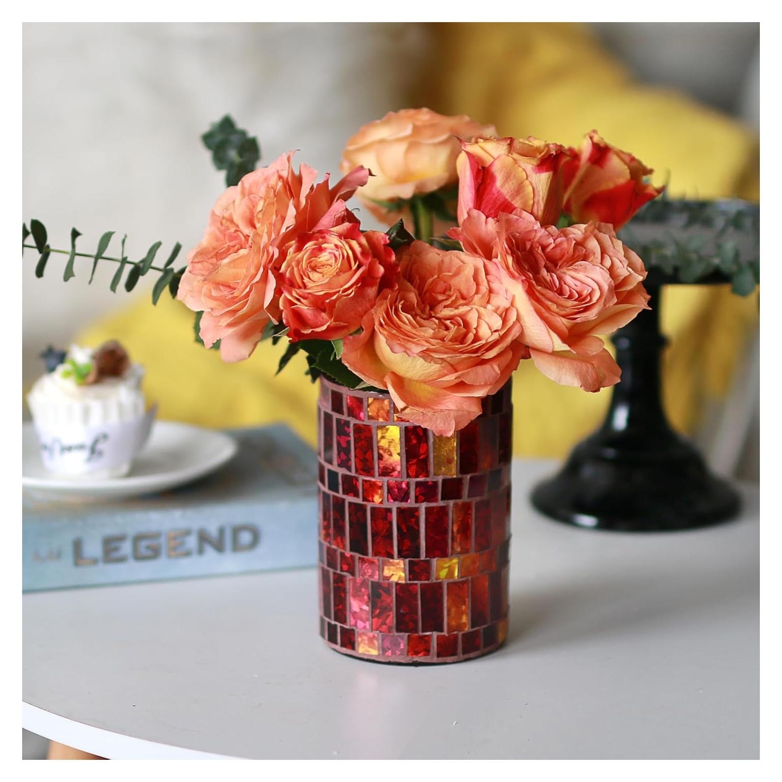 Jarrón de Vidrio Mosaico Rojo Etolies 15 cm Decorativo