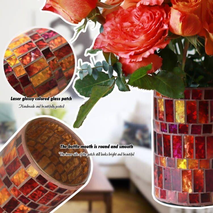 Jarrón de Vidrio Mosaico Rojo Etolies 15 cm Decorativo