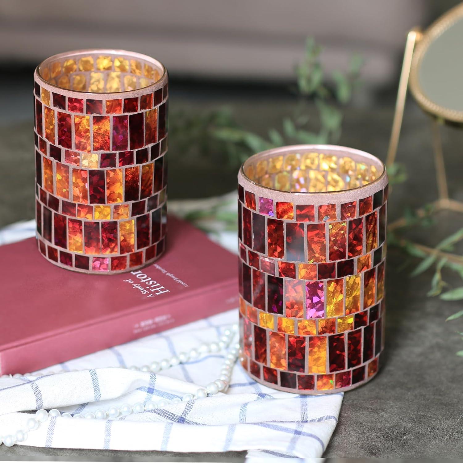 Jarrón de Vidrio Mosaico Rojo Etolies 15 cm Decorativo