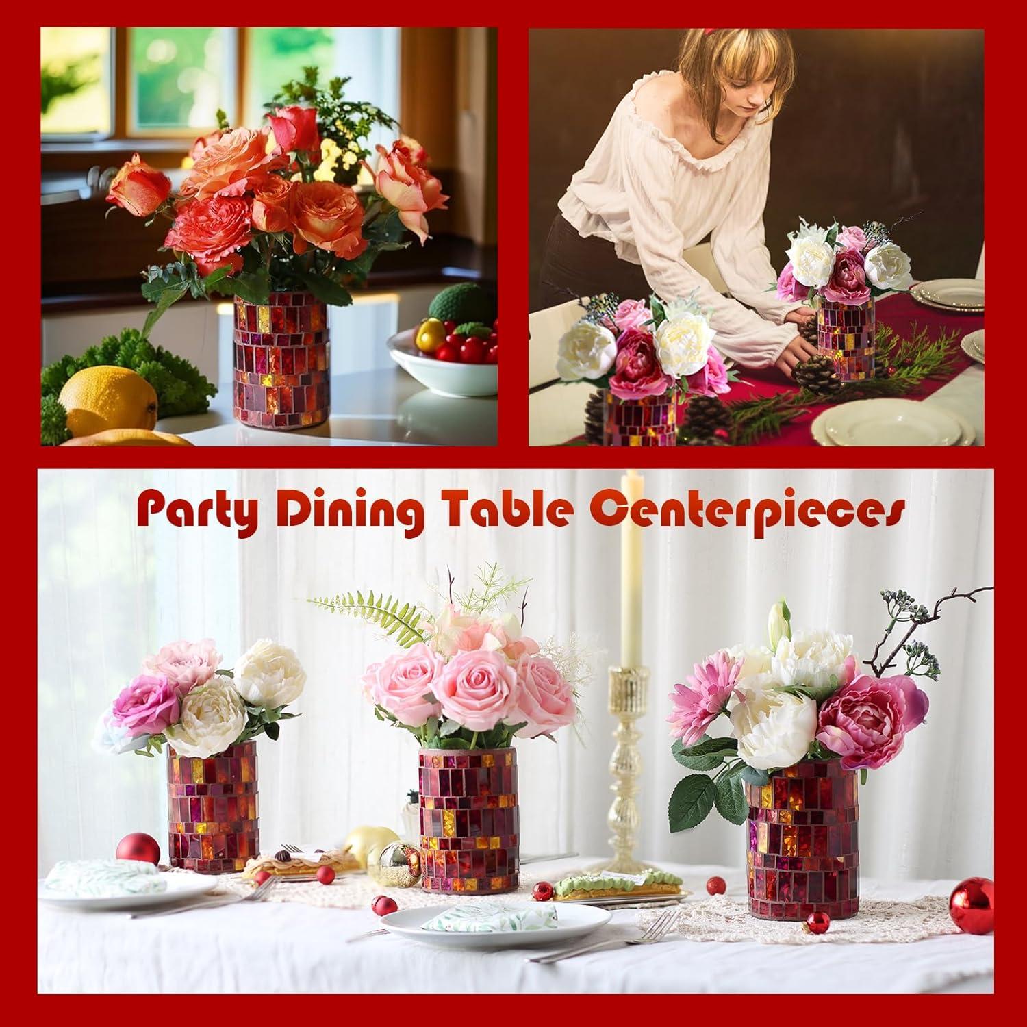 Jarrón de Vidrio Mosaico Rojo Etolies 15 cm Decorativo