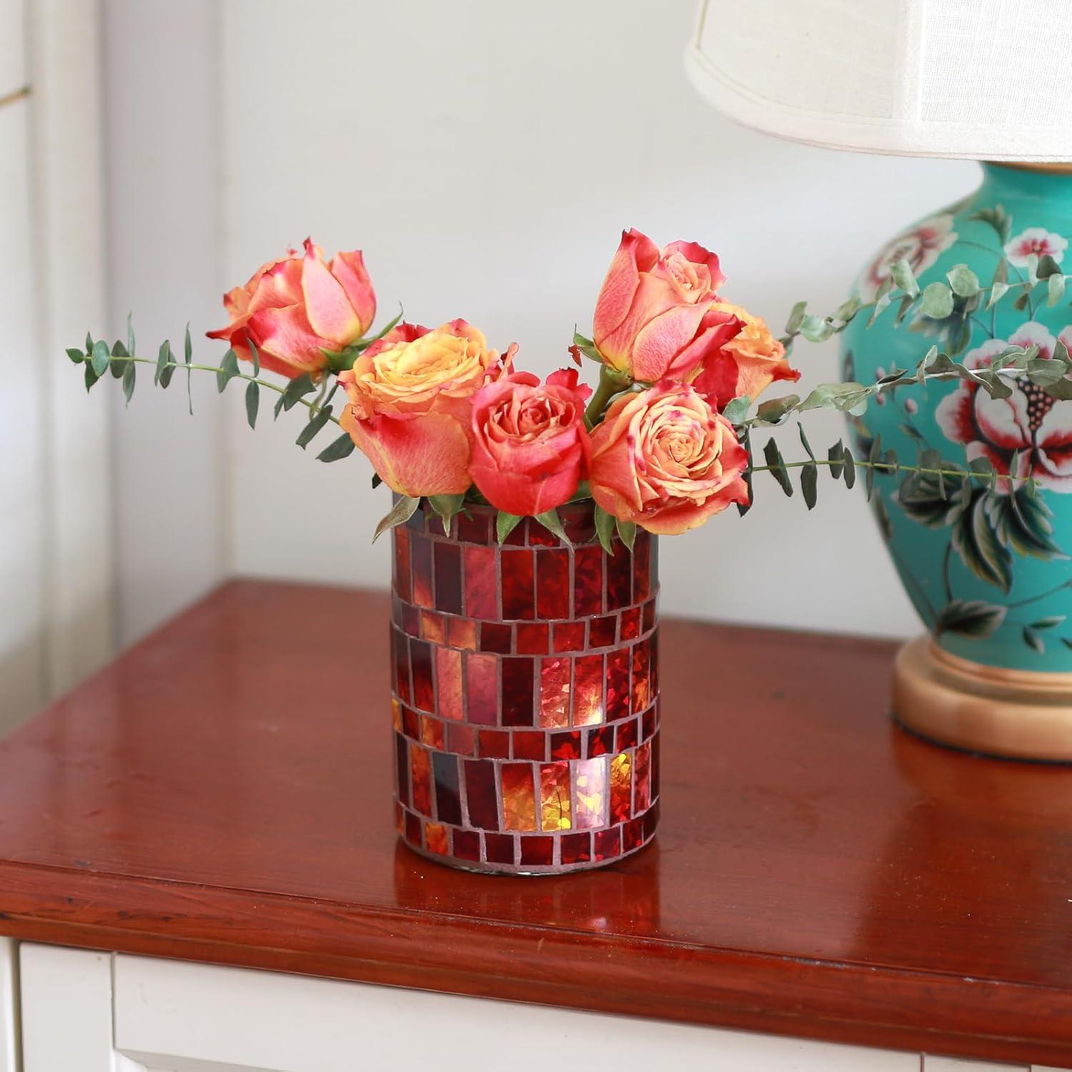 Jarrón de Vidrio Mosaico Rojo Etolies 15 cm Decorativo