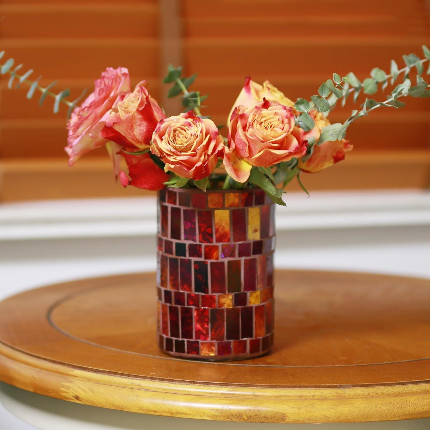 Jarrón de Vidrio Mosaico Rojo Etolies 15 cm Decorativo