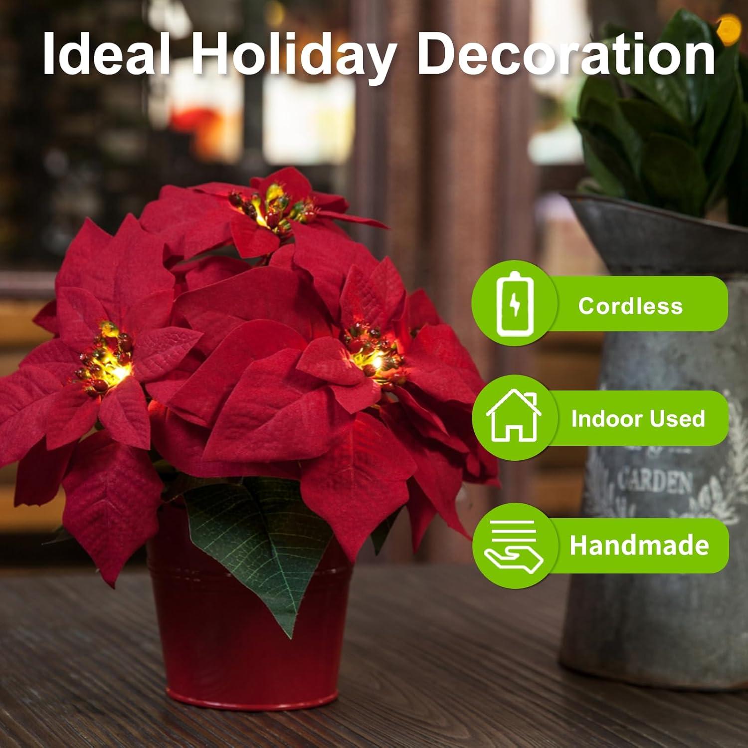 Paquete de 2 Poinsettias Artificiales Iluminadas HOMESEASONS 25.4 cm