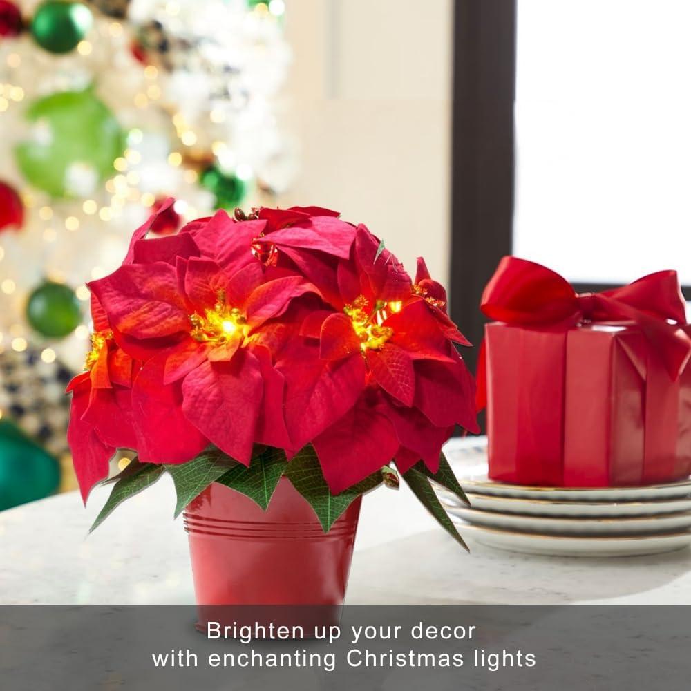 Paquete de 2 Poinsettias Artificiales Iluminadas HOMESEASONS 25.4 cm